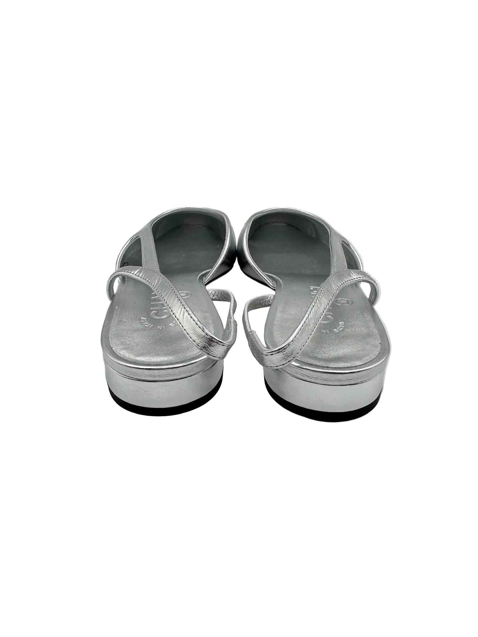 CHANEL Silver Metallic Slingback Flats