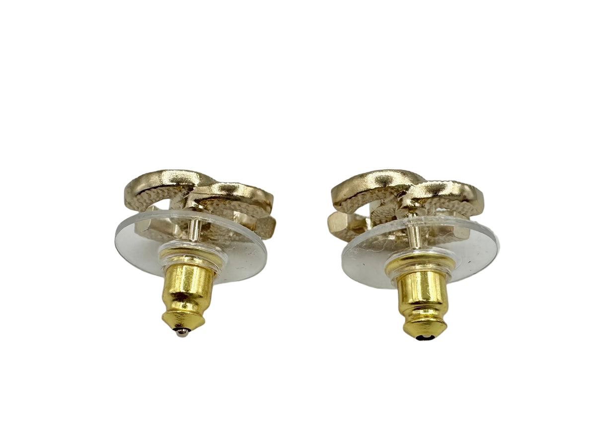 CHANEL Mini Gold Crystal CC Stud Earrings