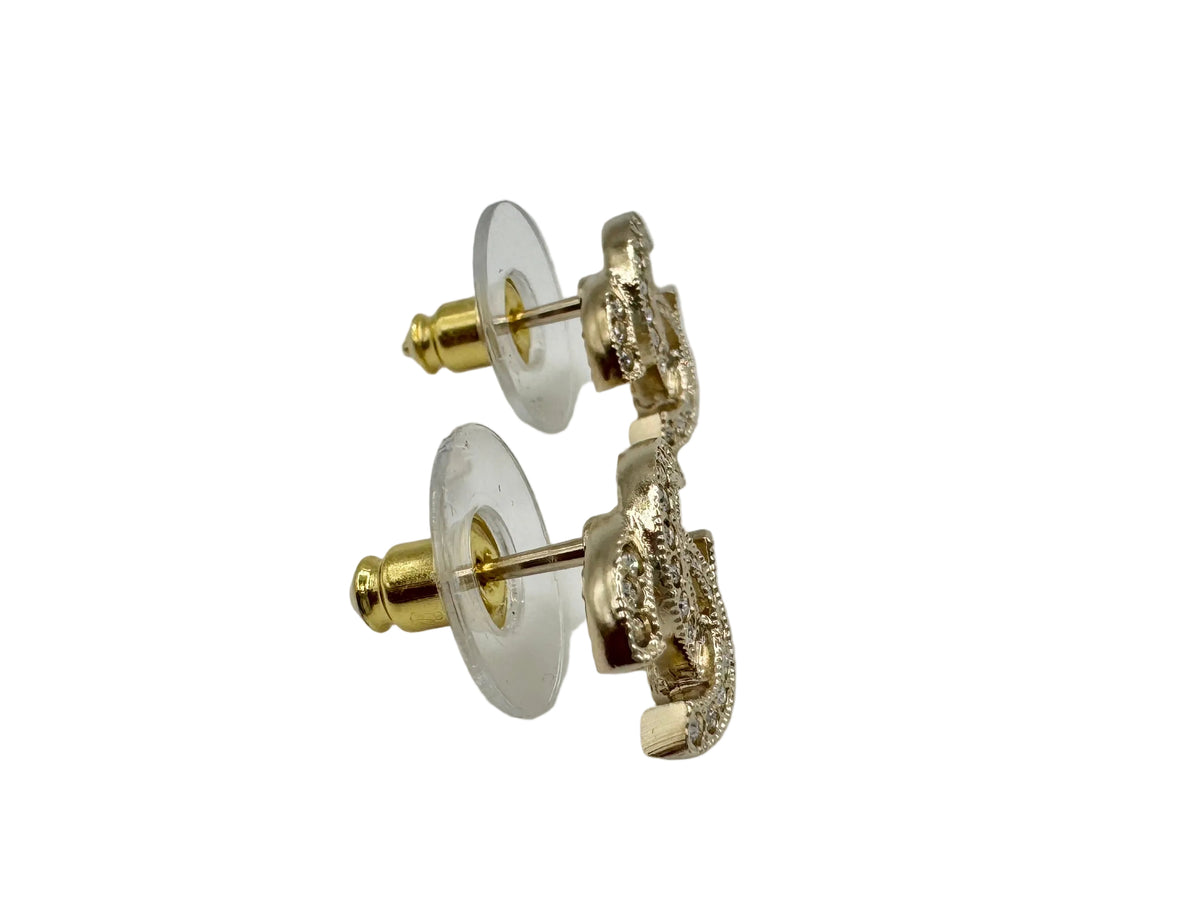 CHANEL Mini Gold Crystal CC Stud Earrings