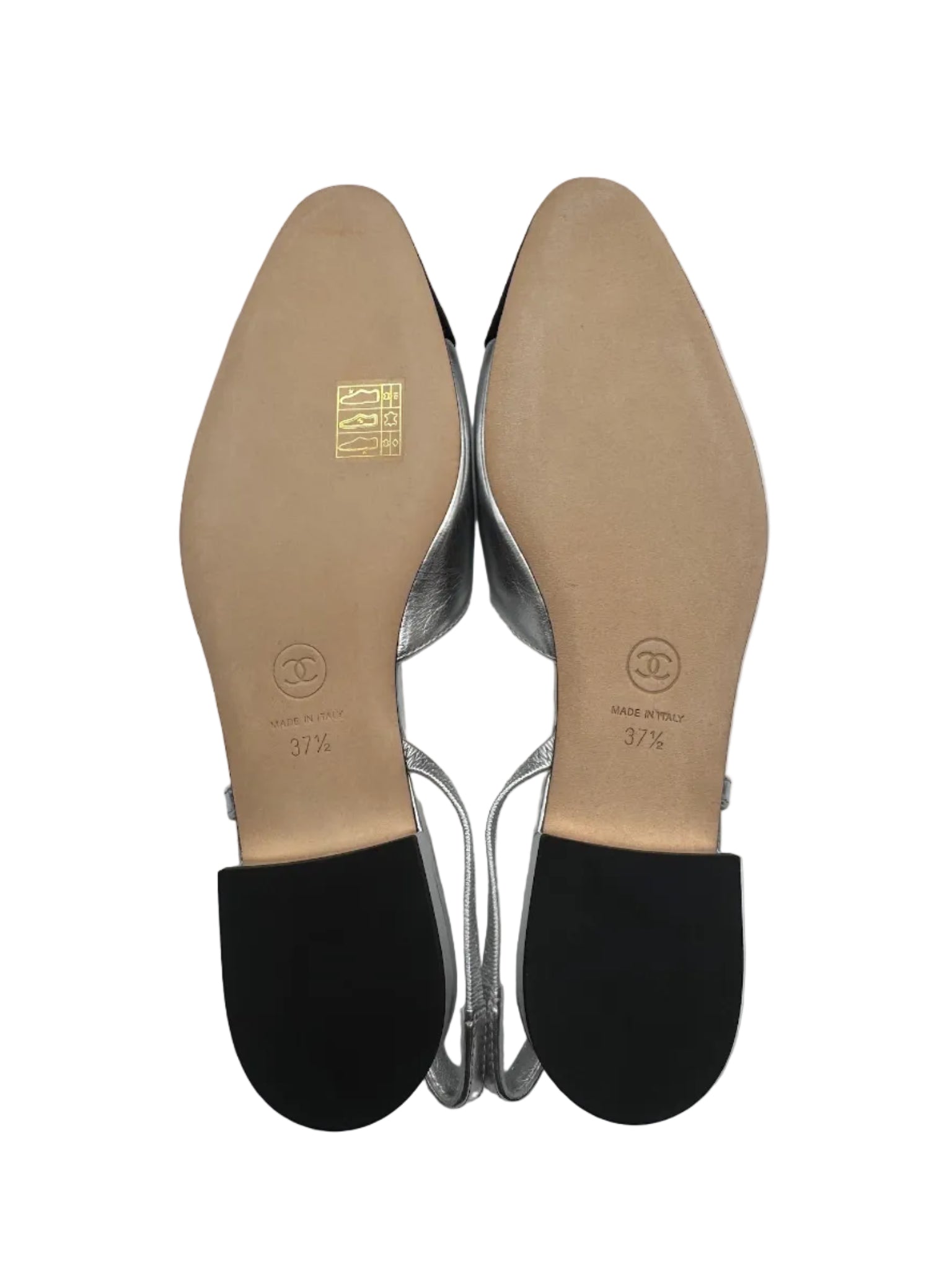 CHANEL Silver Metallic Slingback Flats
