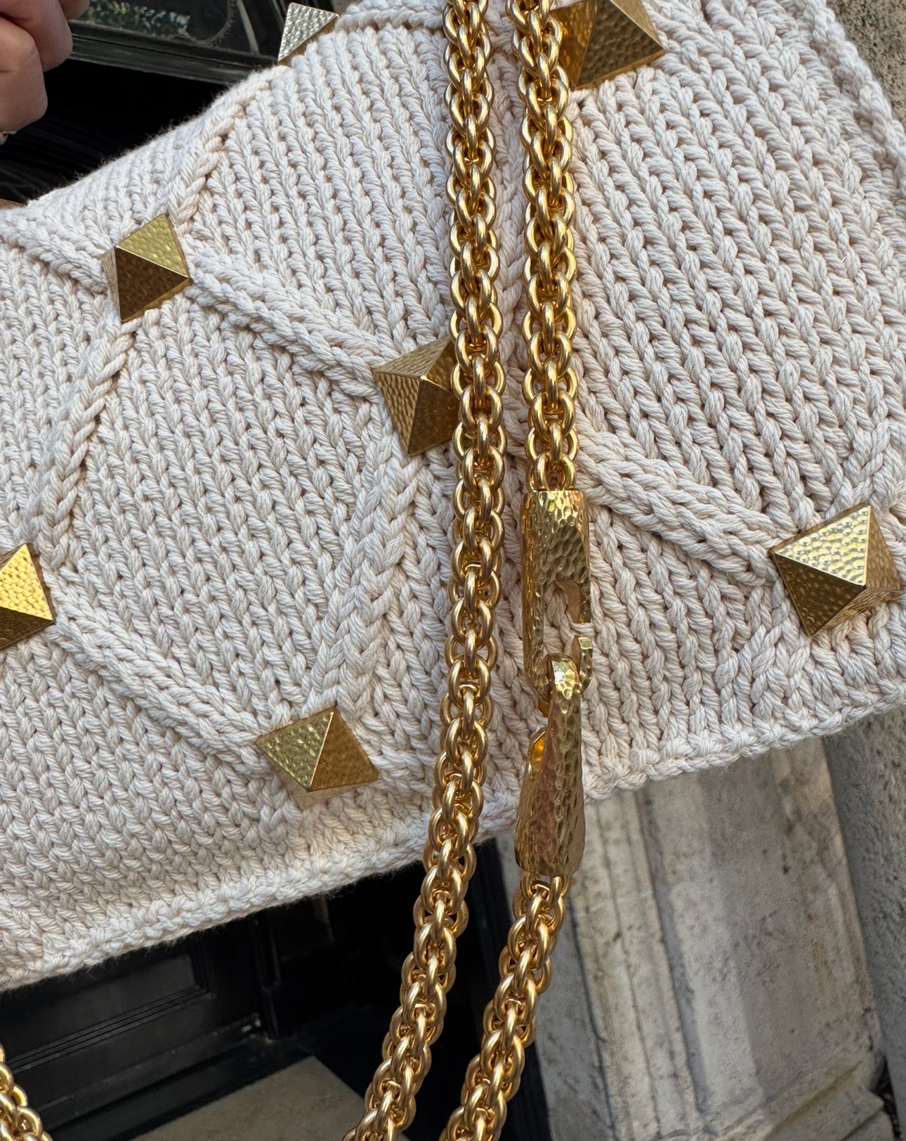 Valentino White Ivory Knit Rockstud Bag