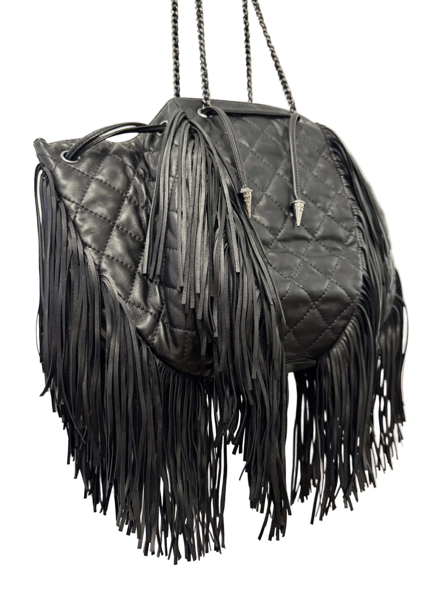 Chanel 2014 Vintage Paris Dallas Black Leather Fringe Bag