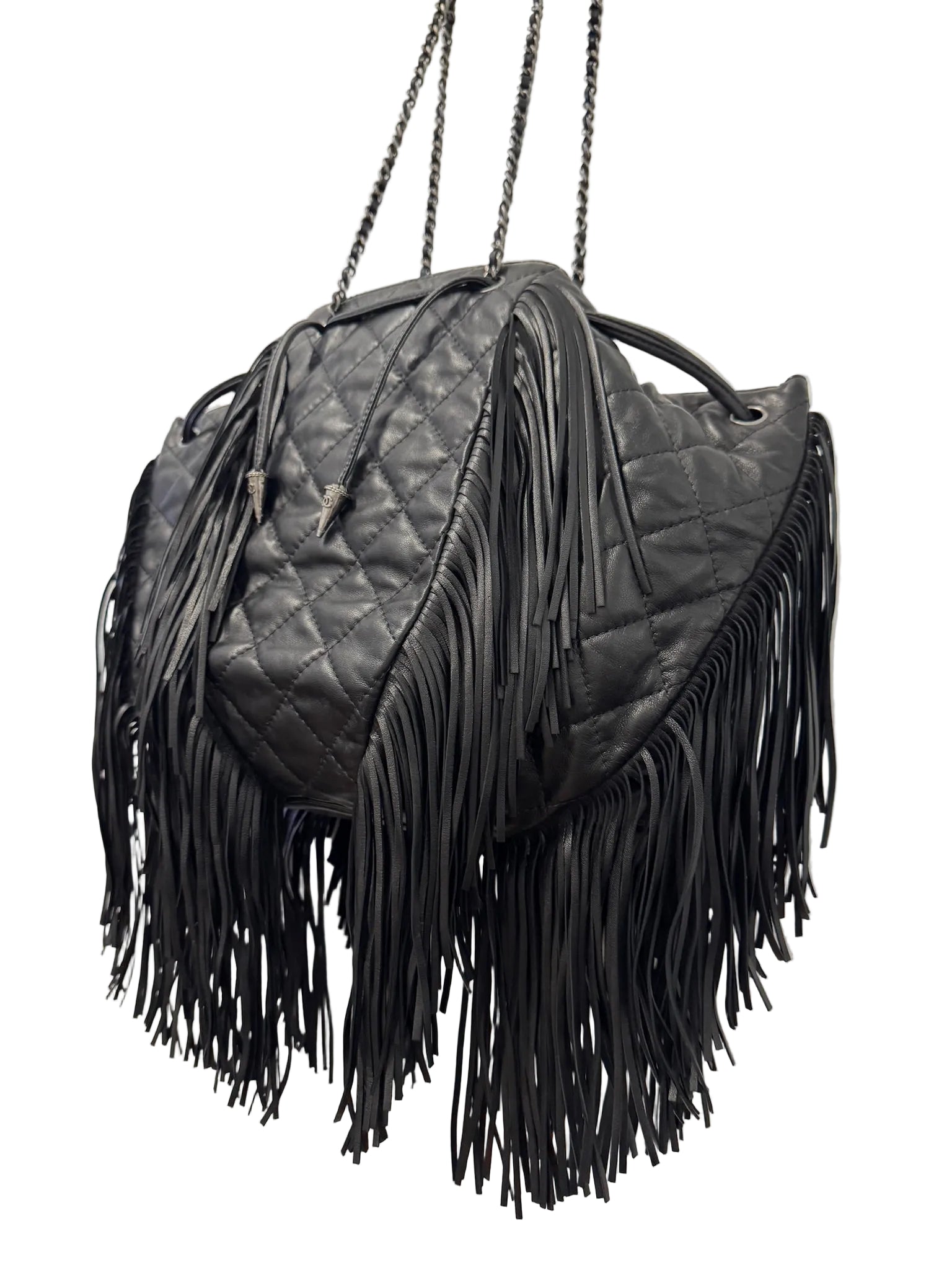 Chanel 2014 Vintage Paris Dallas Black Leather Fringe Bag