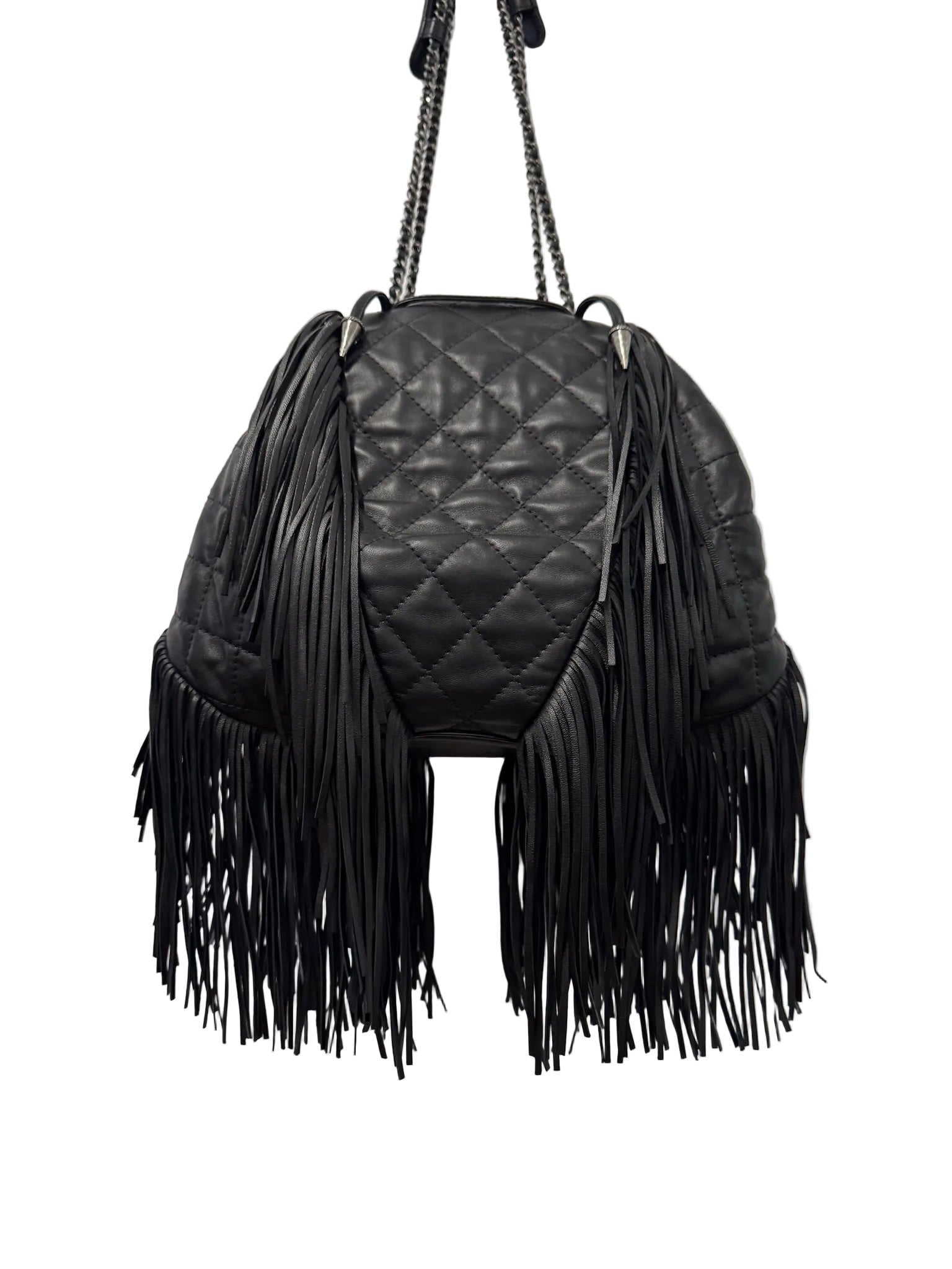 Chanel 2014 Vintage Paris Dallas Black Leather Fringe Bag