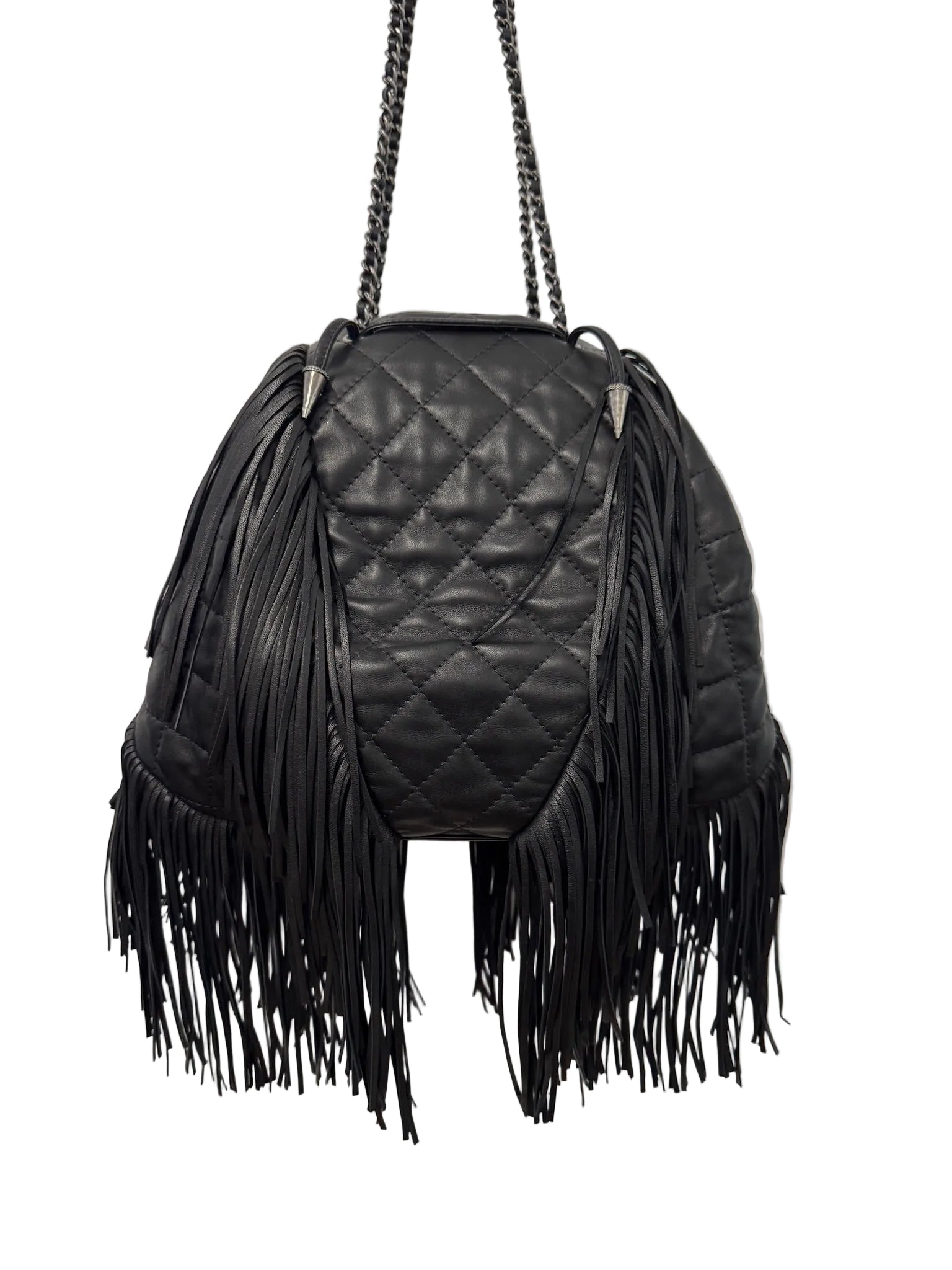 Chanel 2014 Vintage Paris Dallas Black Leather Fringe Bag