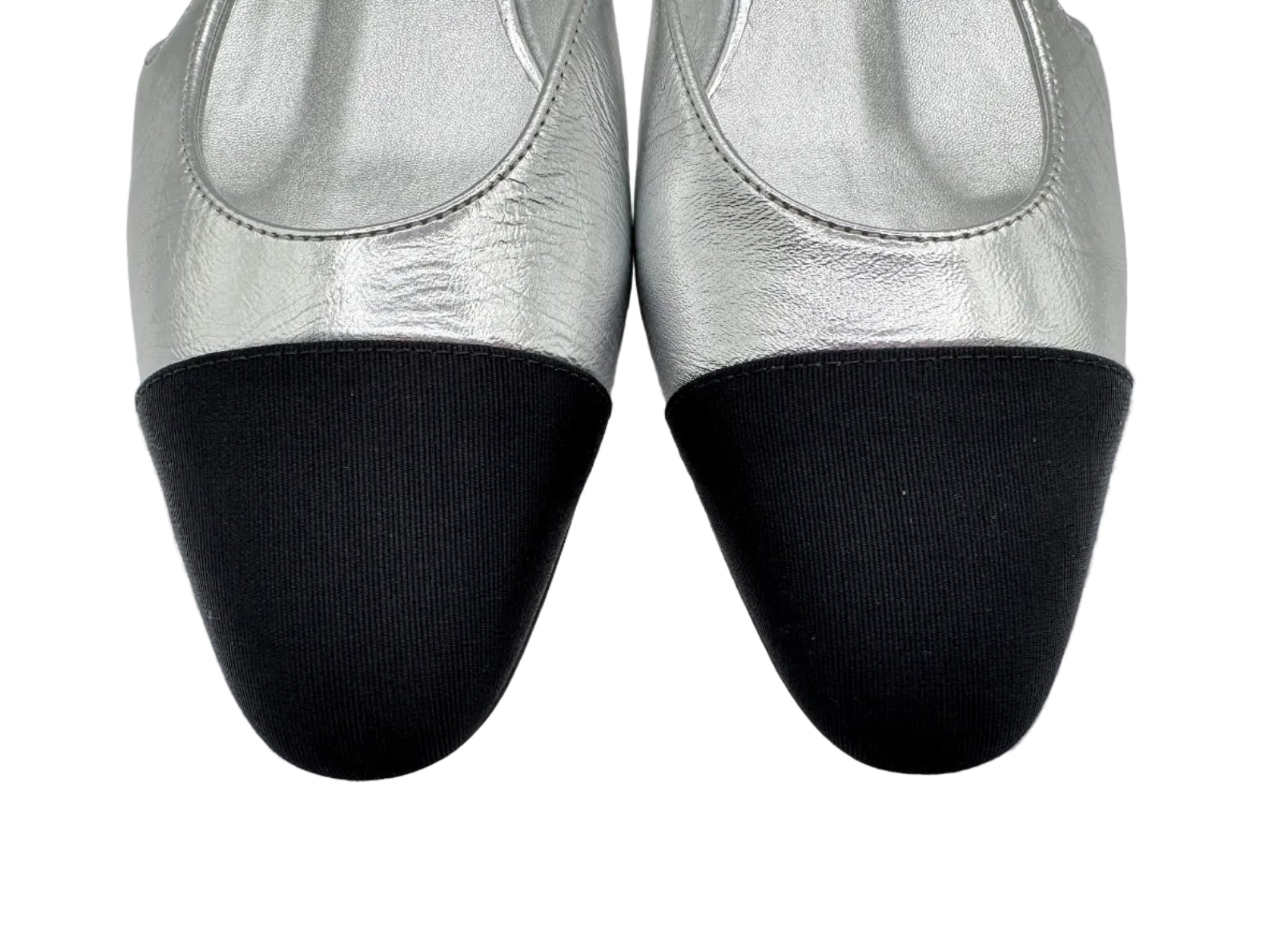 CHANEL Silver Metallic Slingback Flats