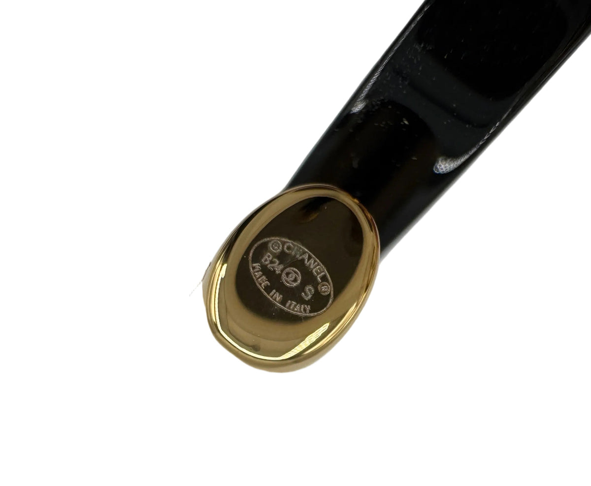 CHANEL Big Black CC Clip On Gold Hoop Earrings