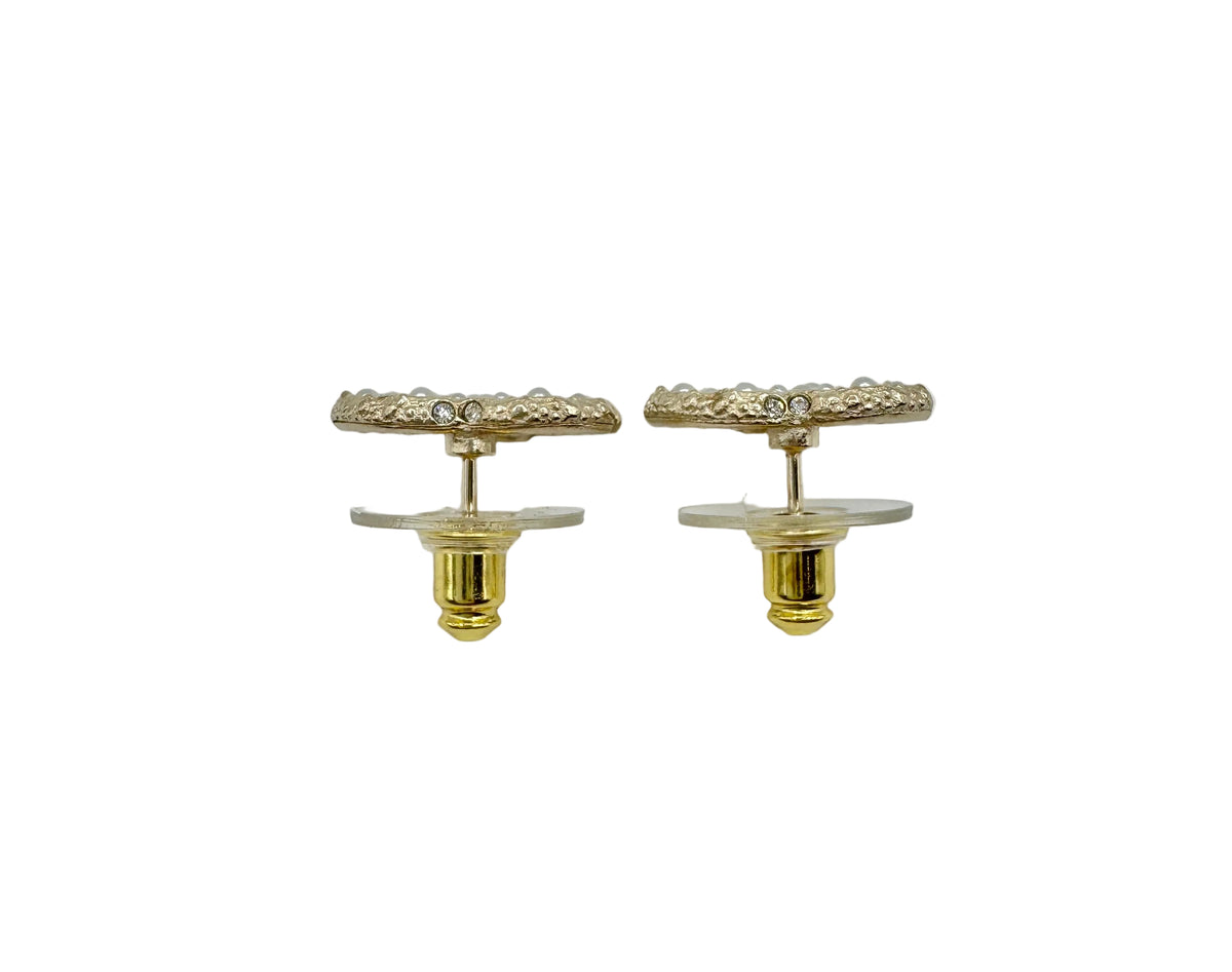 CHANEL Gold CC Stud Earrings with Pearls and Crystals