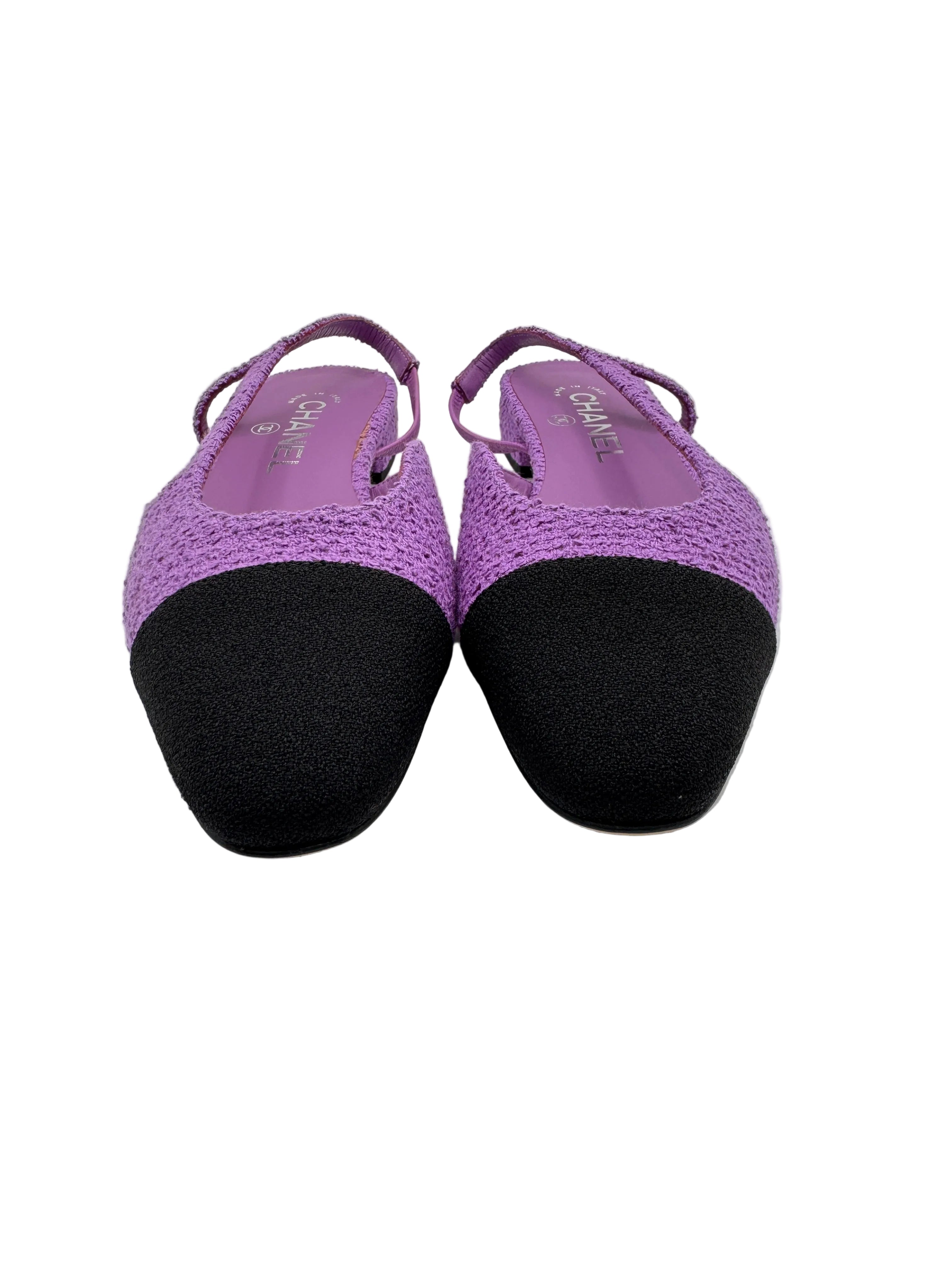 Chanel Purple Tweed Slingback Flats