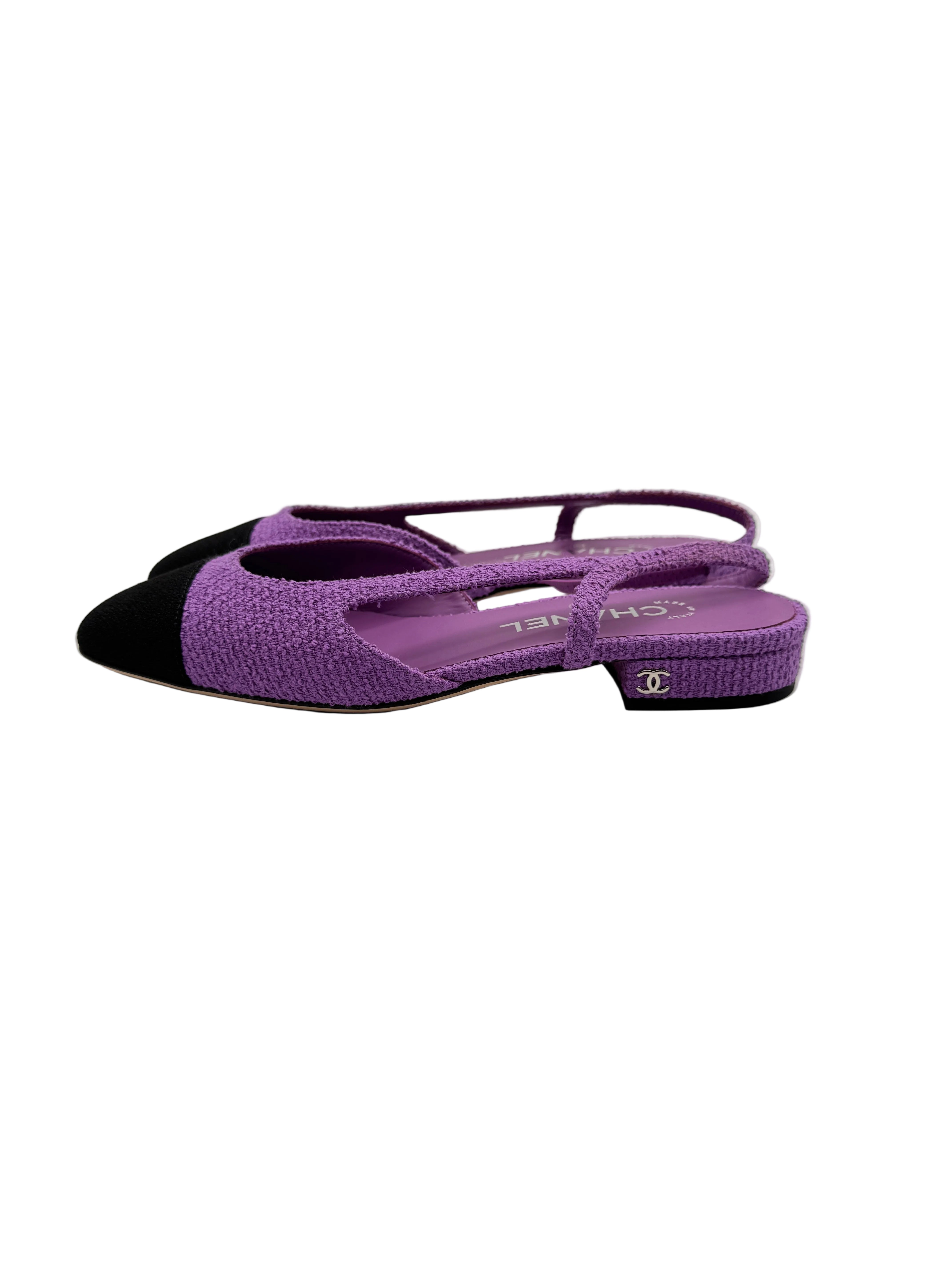 Chanel Purple Tweed Slingback Flats