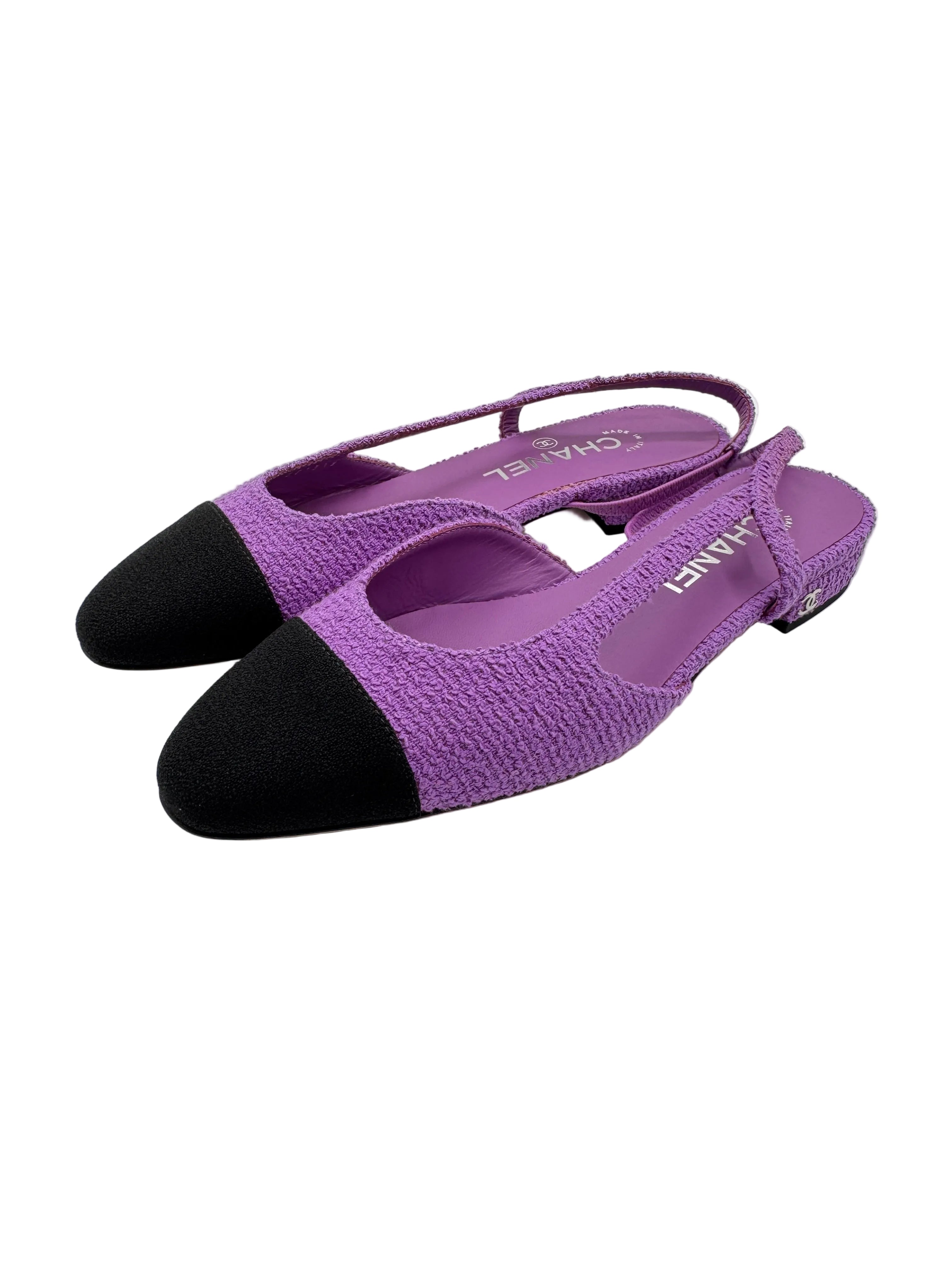 Chanel Purple Tweed Slingback Flats