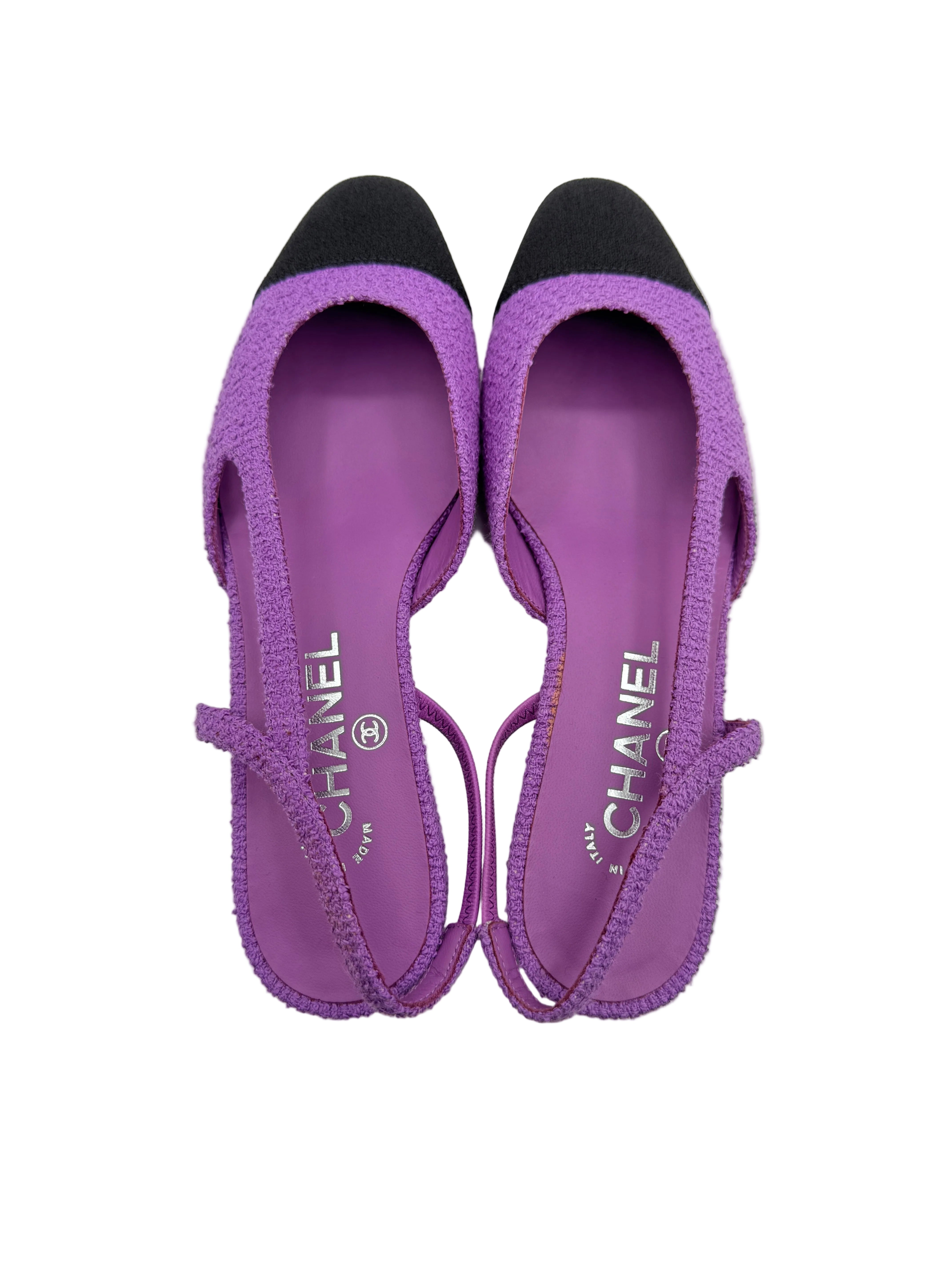Chanel Purple Tweed Slingback Flats