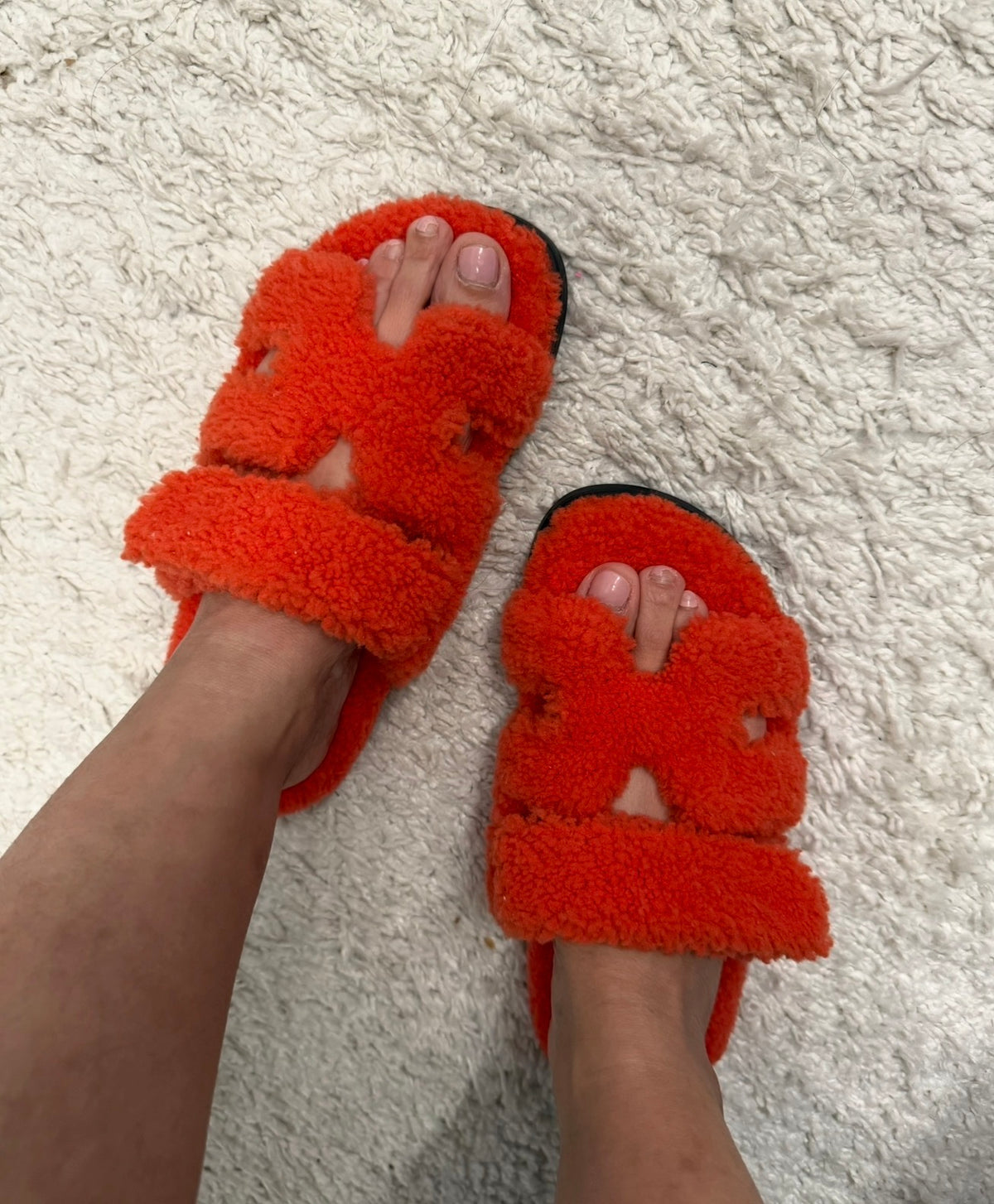 Hermès Orange Shearling Chypre Sandal