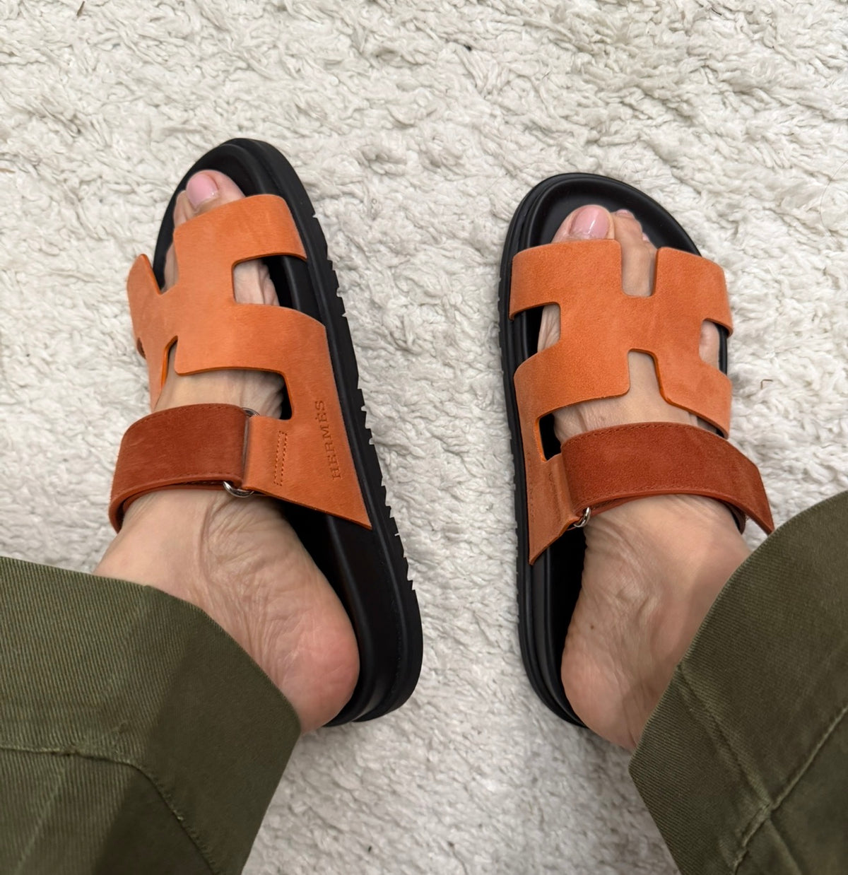 Hermès Rose Bois De Santal and Rouge De Turin Chypre Sandals