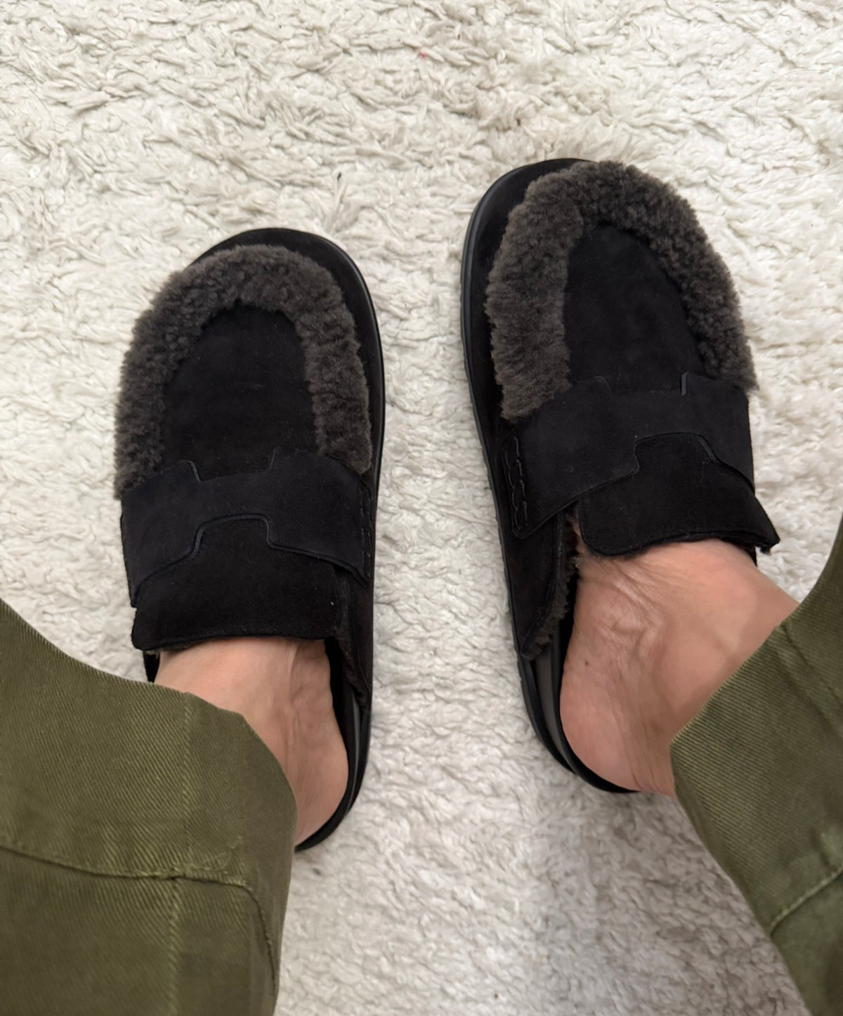 Hermès Black Shearling Go Mules