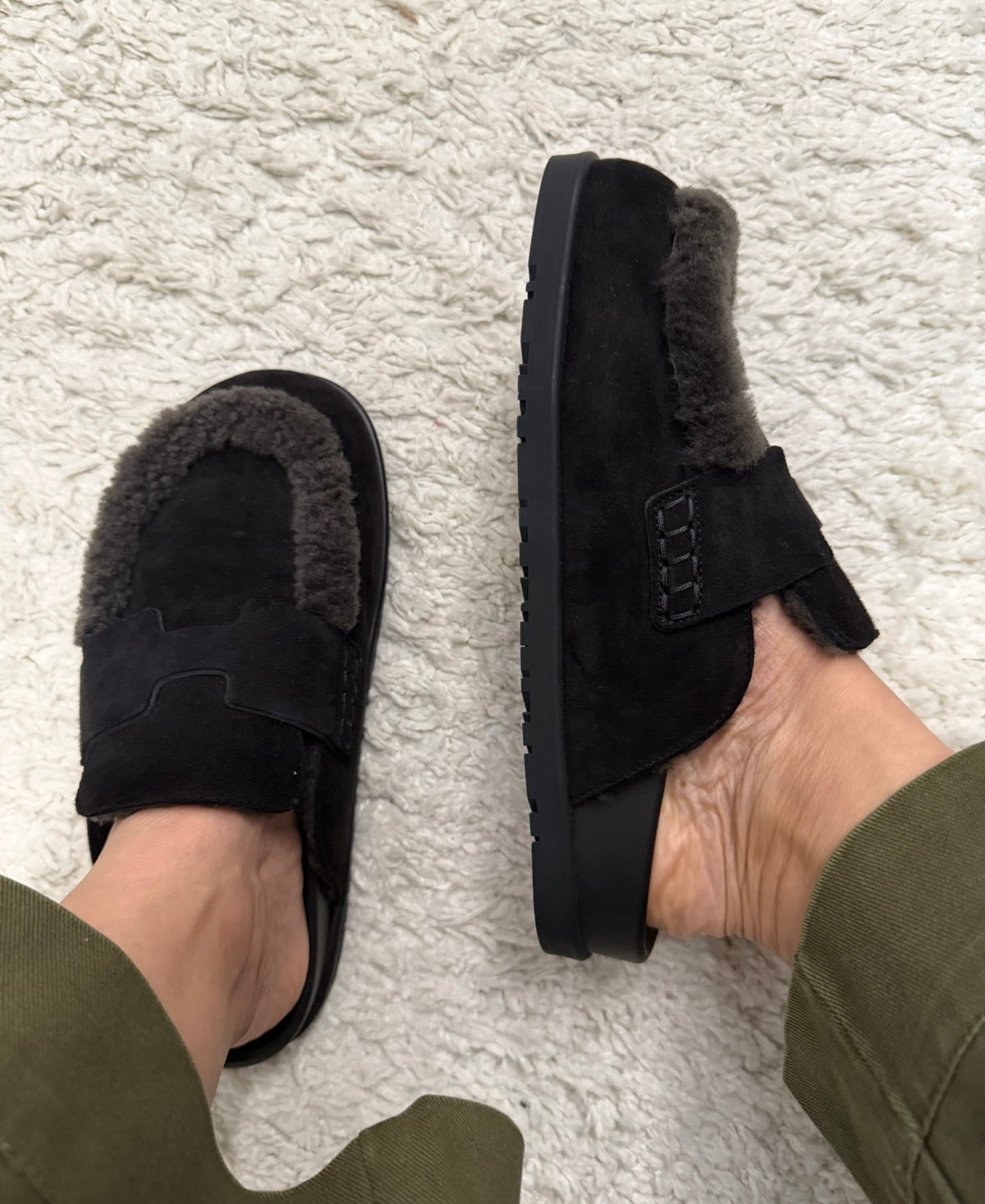 Hermès Black Shearling Go Mules