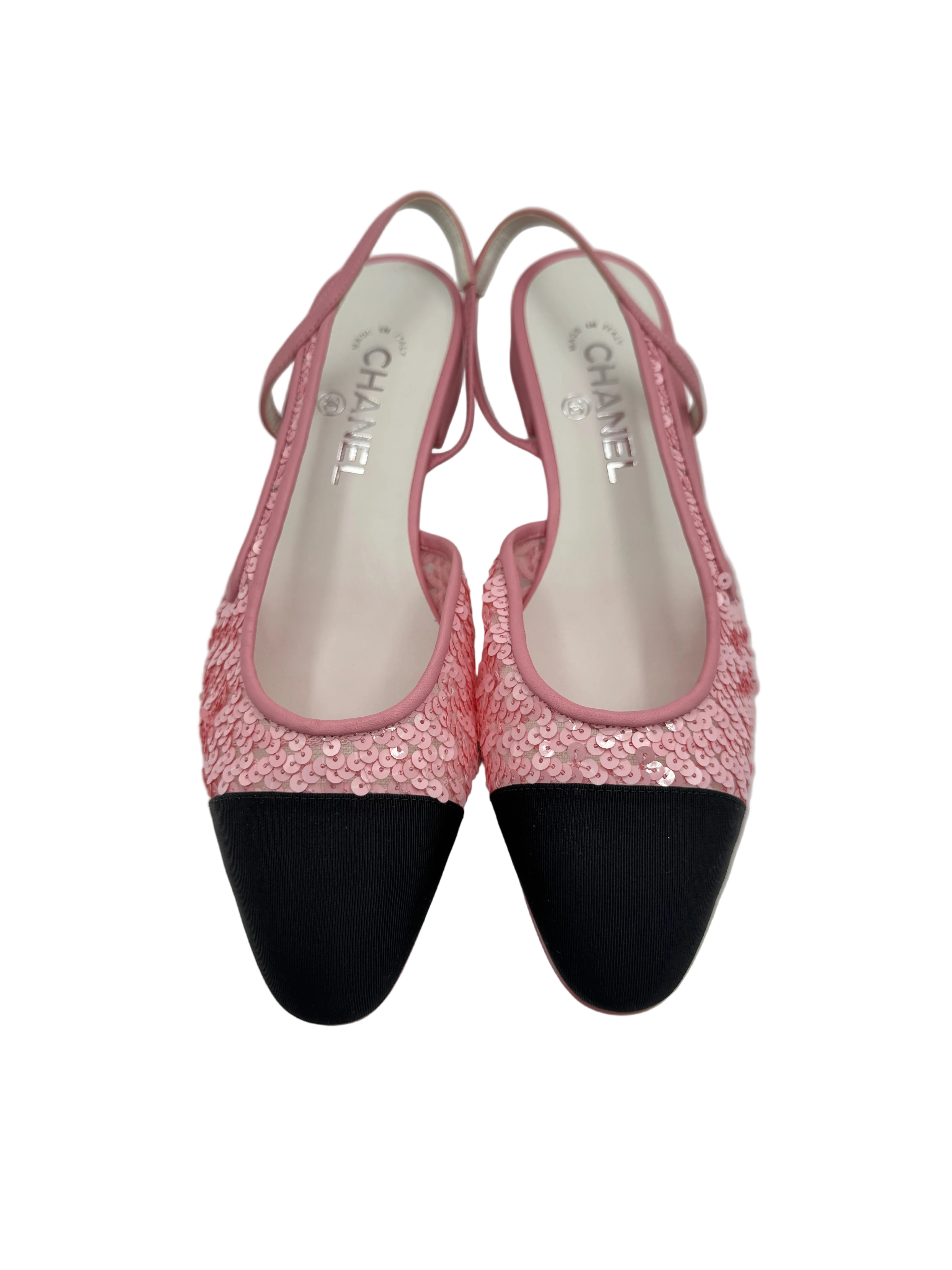 Chanel Pink Sequins Slingback Flats 