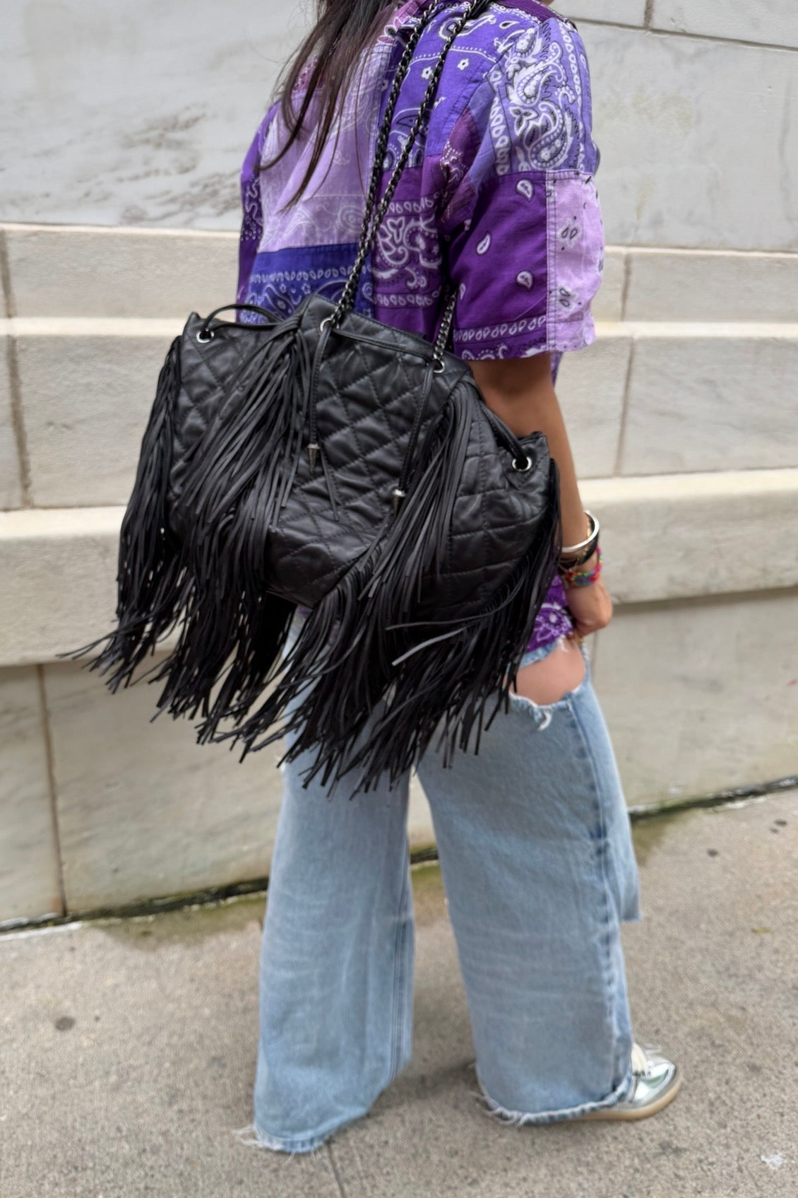 Chanel 2014 Vintage Paris Dallas Black Leather Fringe Bag