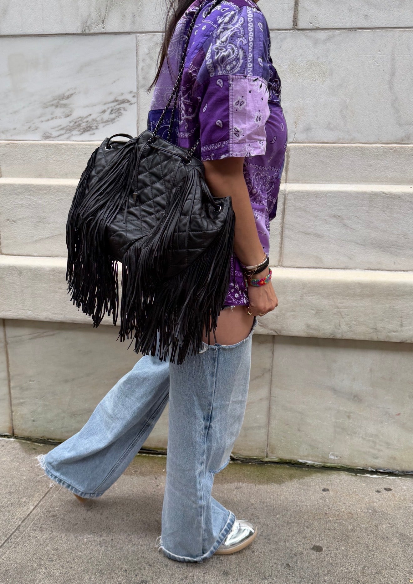 Chanel 2014 Vintage Paris Dallas Black Leather Fringe Bag