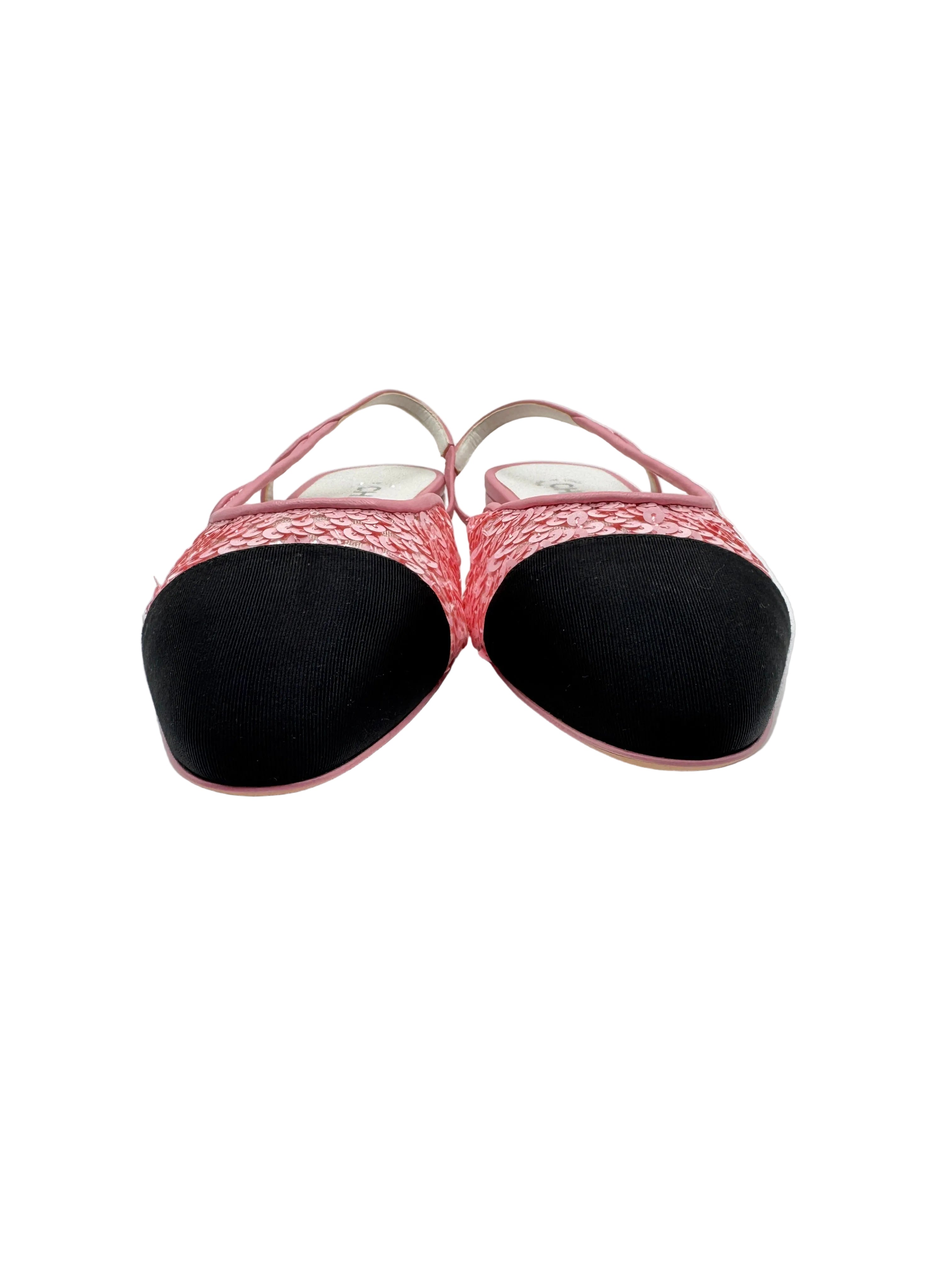 Chanel Pink Sequins Slingback Flats 