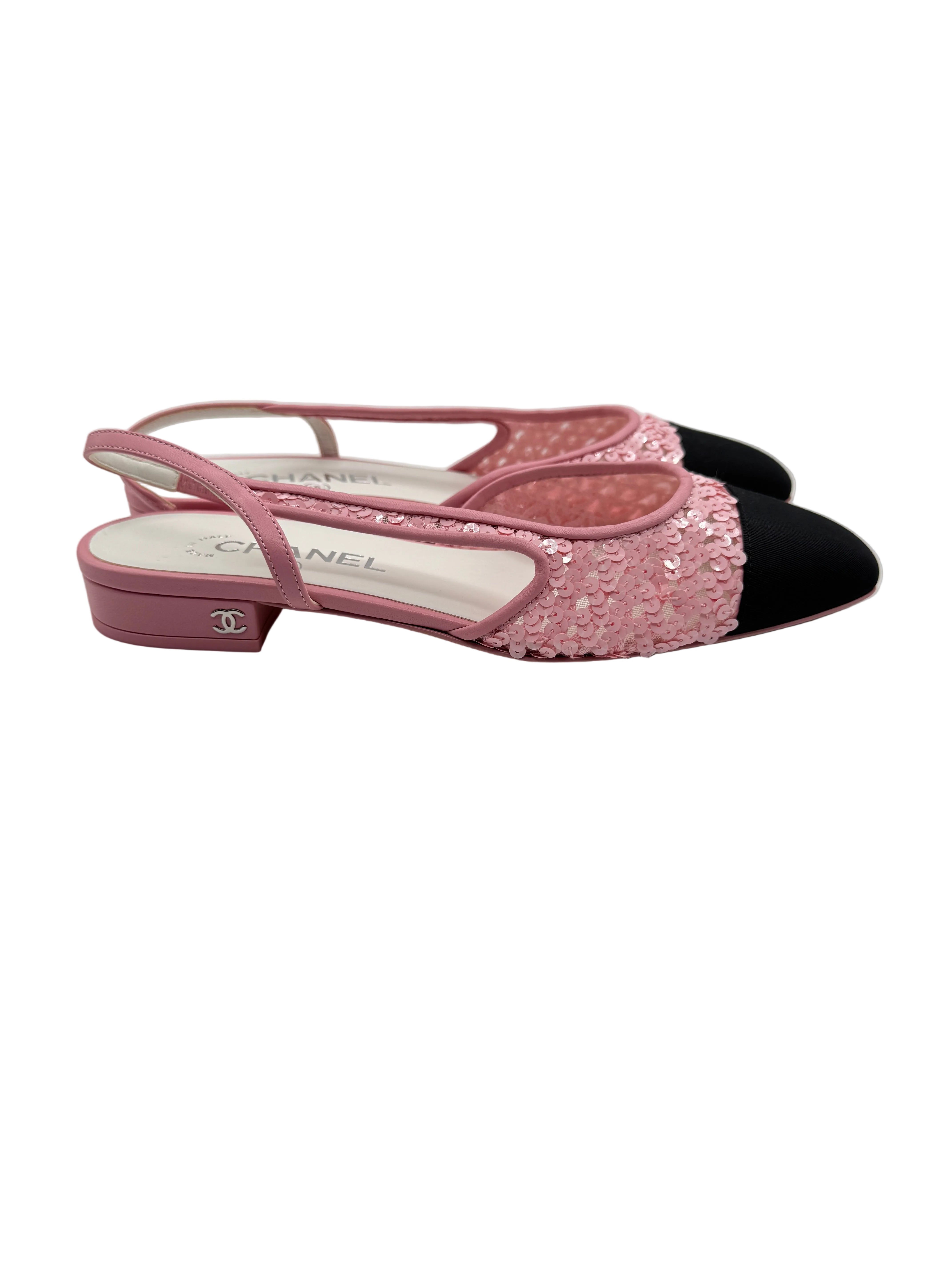 Chanel Pink Sequins Slingback Flats