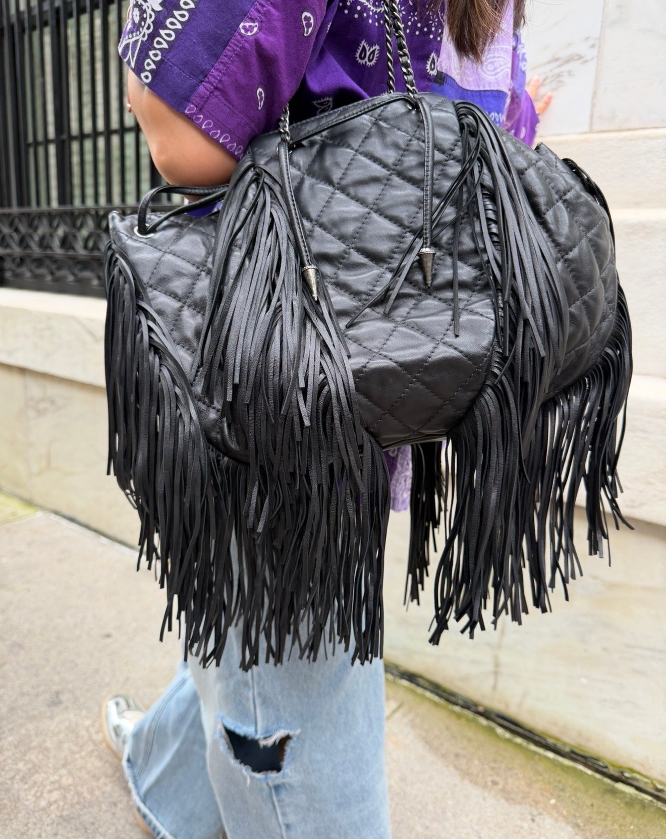 Chanel 2014 Vintage Paris Dallas Black Leather Fringe Bag