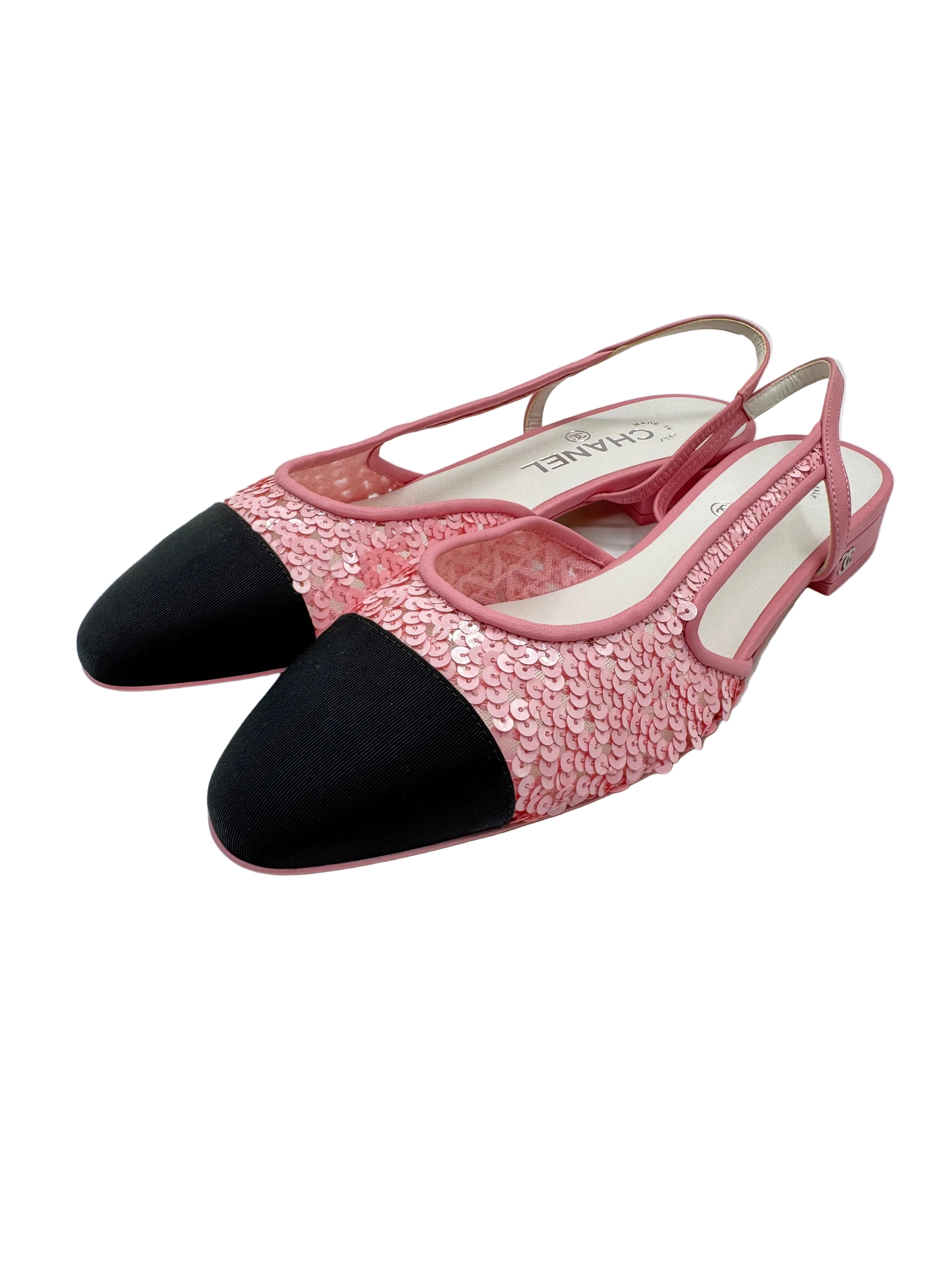 Chanel Pink Sequins Slingback Flats