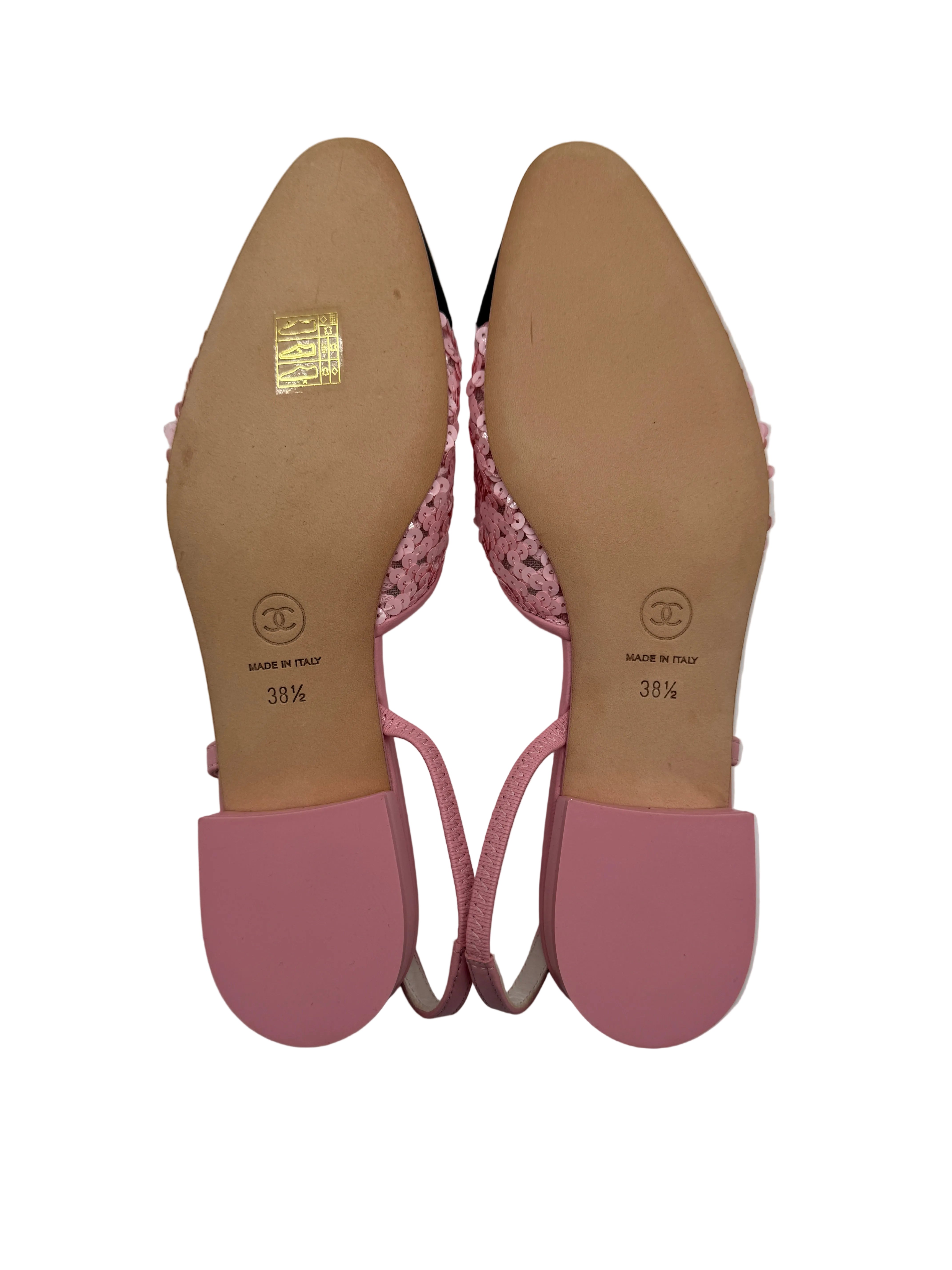 Chanel Pink Sequins Slingback Flats 