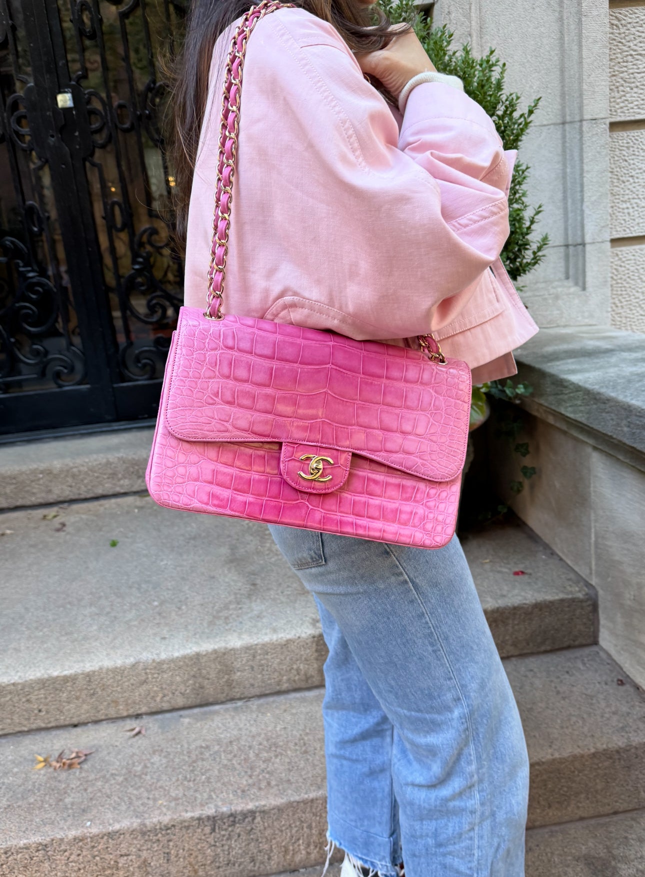 Chanel Pink Ombre Alligator Large Classic Double Flapbag