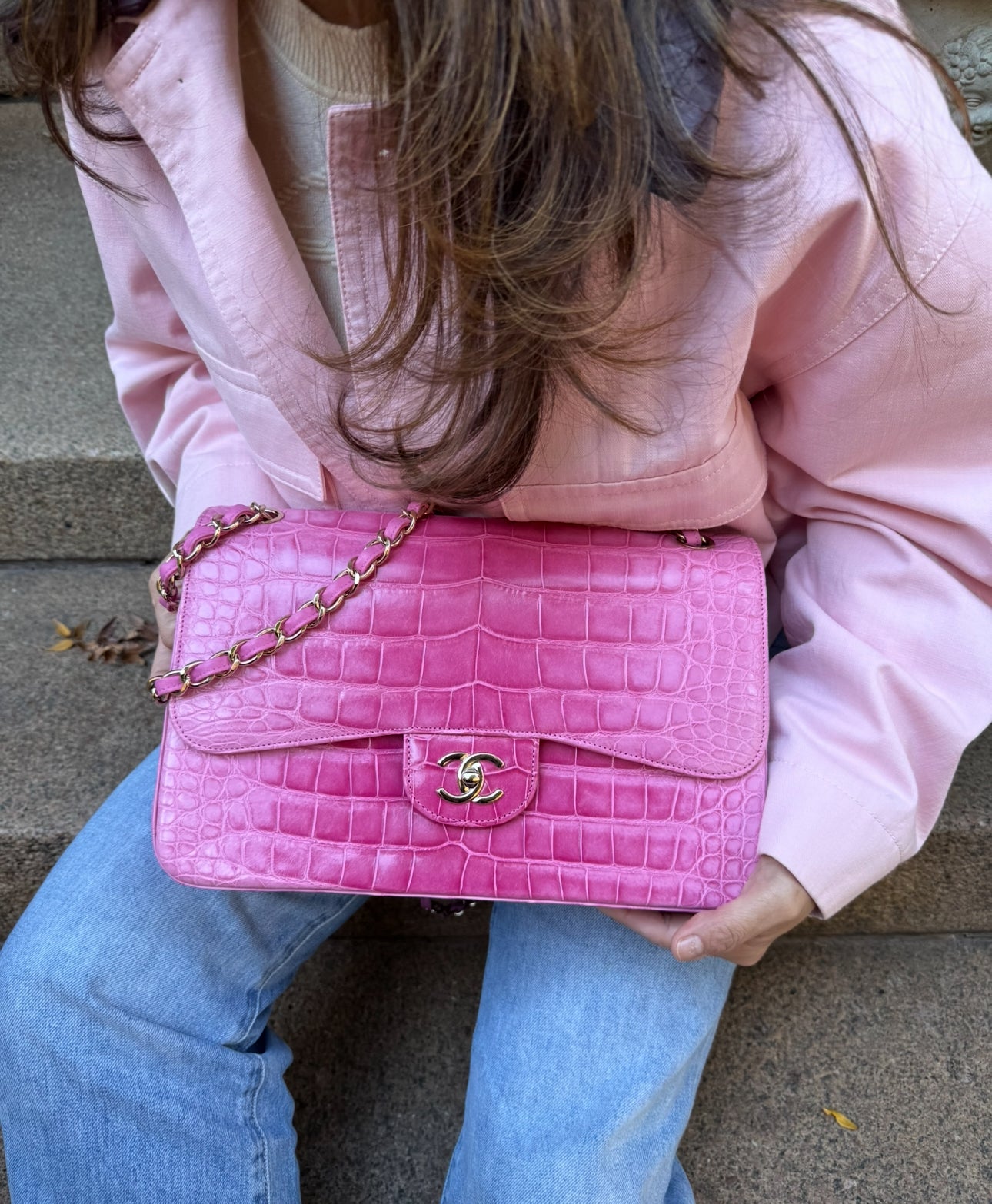 Chanel Pink Ombre Alligator Large Classic Double Flapbag