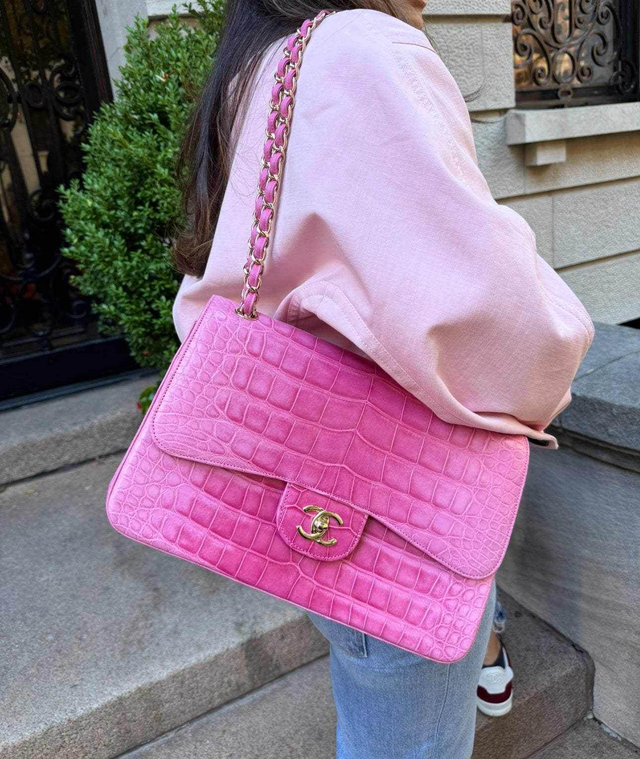 Chanel Pink Ombre Alligator Large Classic Double Flapbag