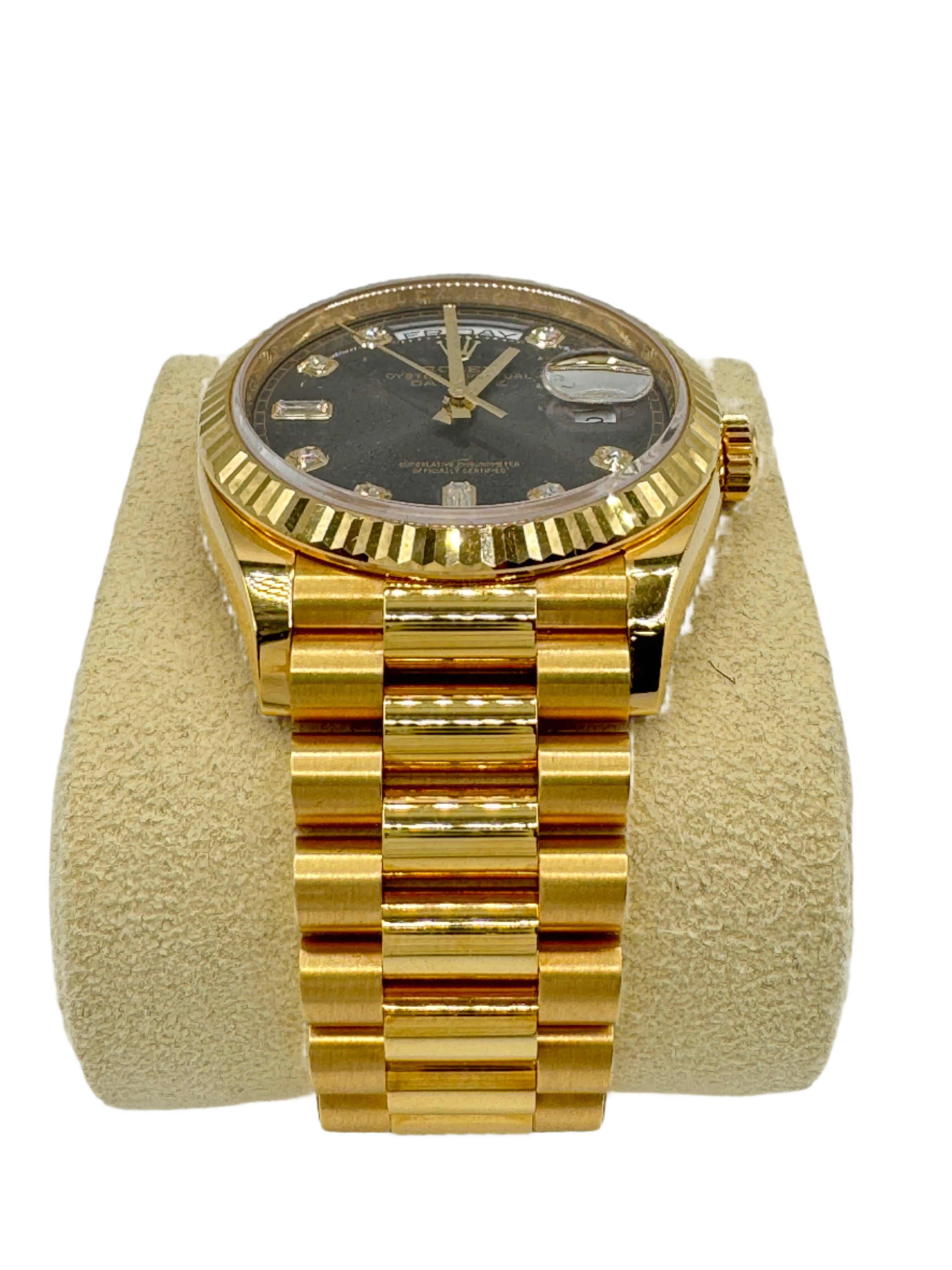 Rolex 36MM Day Date Yellow Gold and Dark Gray Dial with Diamonds