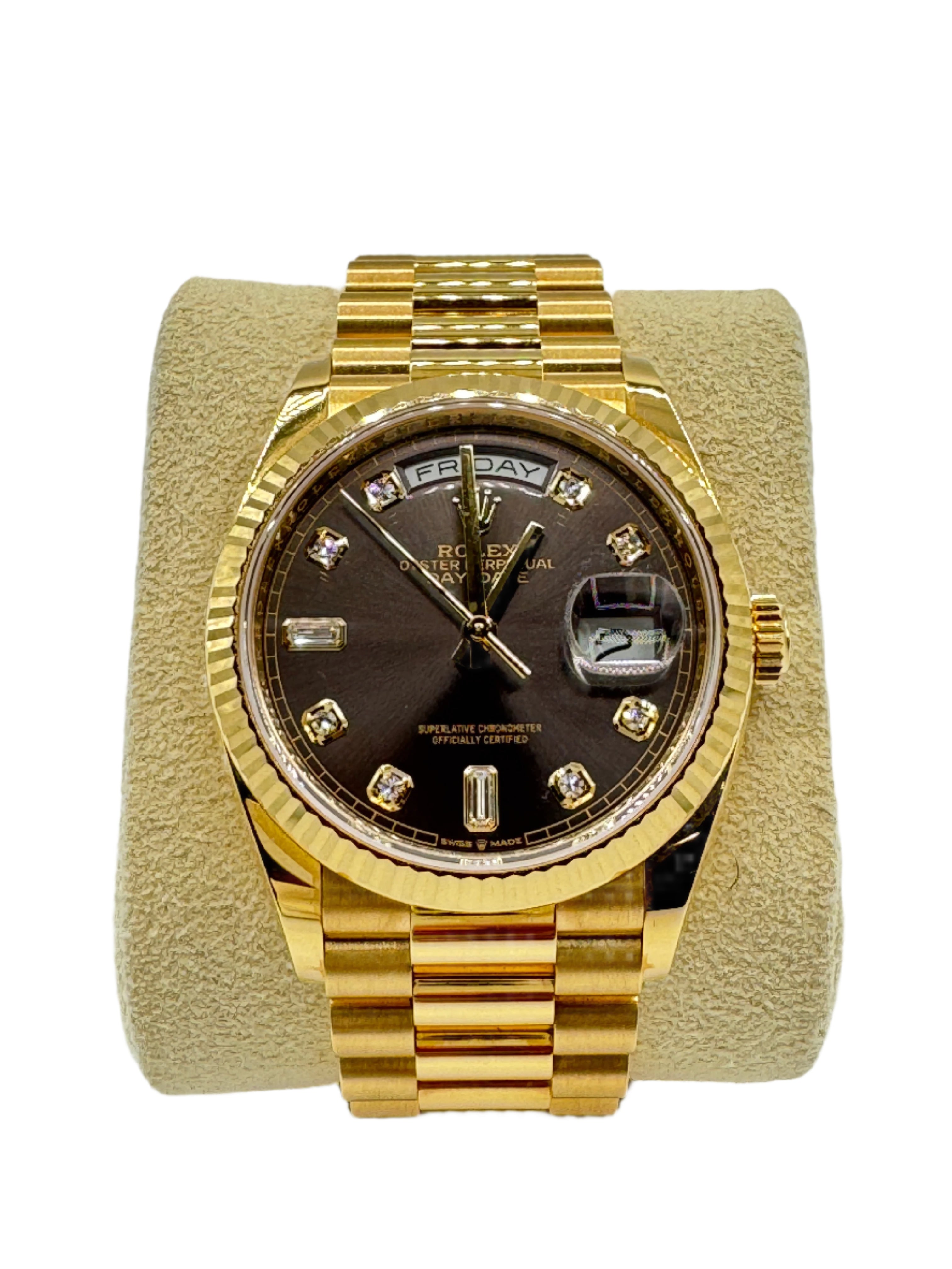 Rolex 36MM Day Date Yellow Gold and Dark Gray Dial with Diamonds