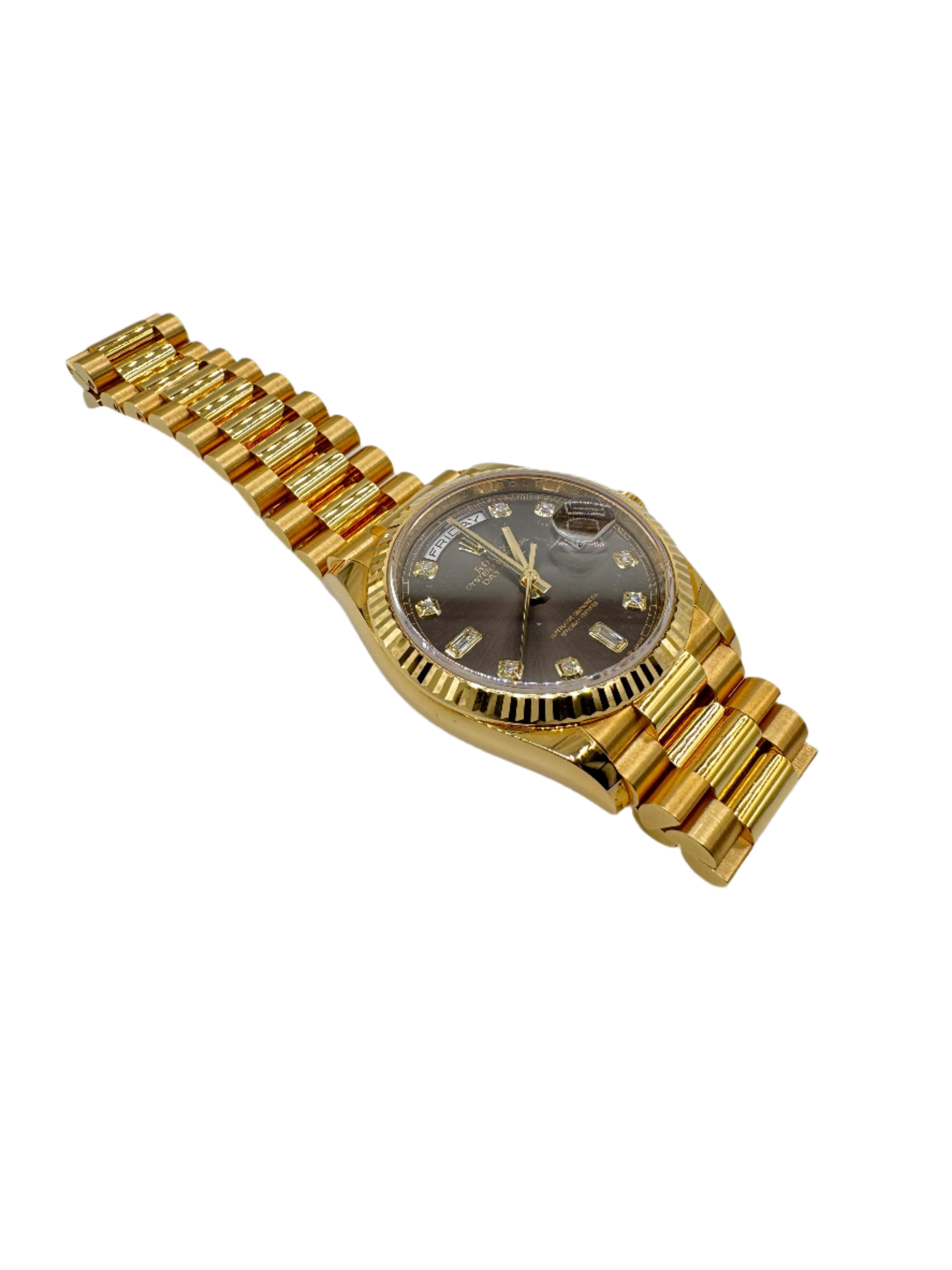 Rolex 36MM Day Date Yellow Gold and Dark Gray Dial with Diamonds
