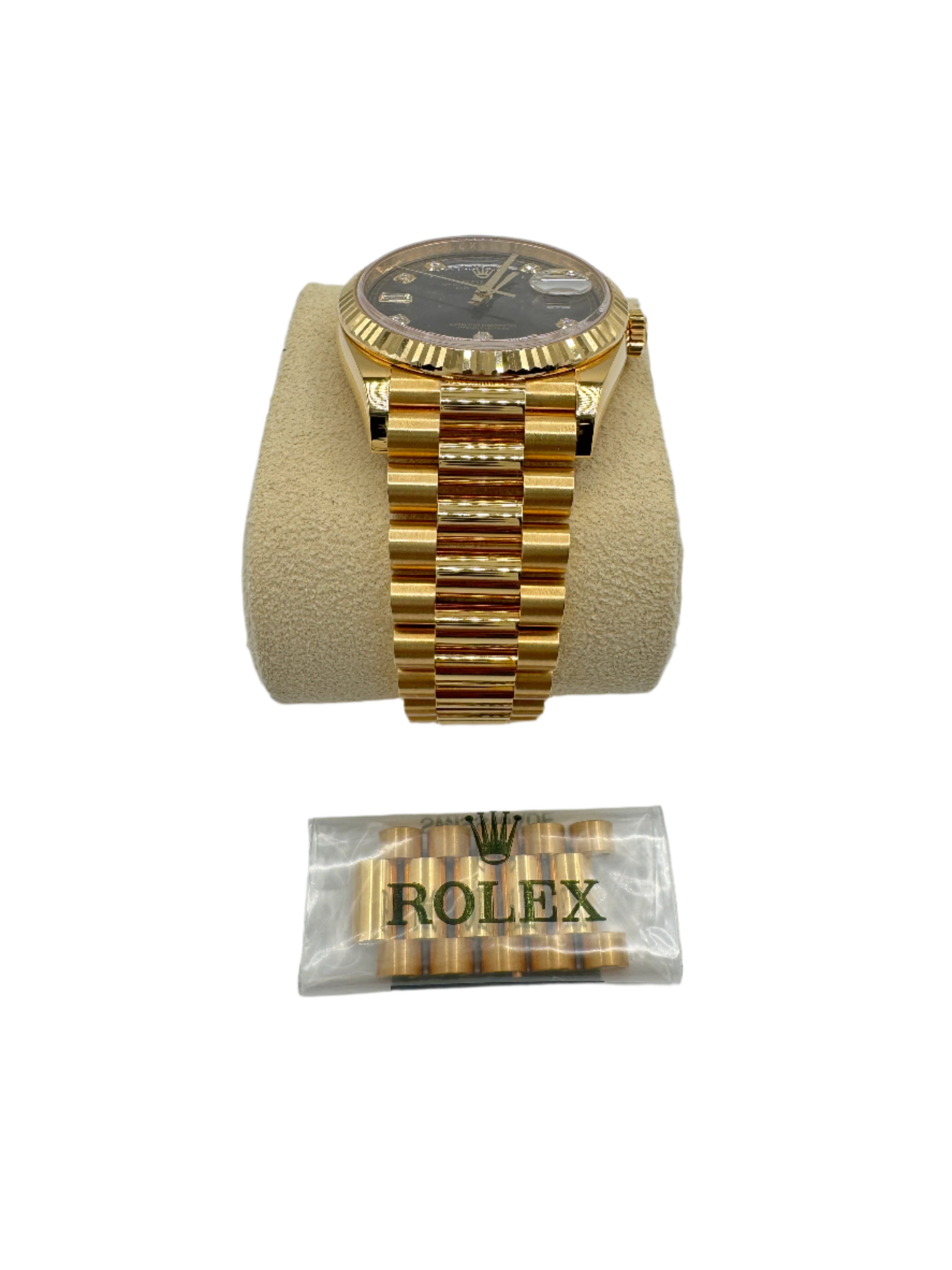 Rolex 36MM Day Date Yellow Gold and Dark Gray Dial with Diamonds