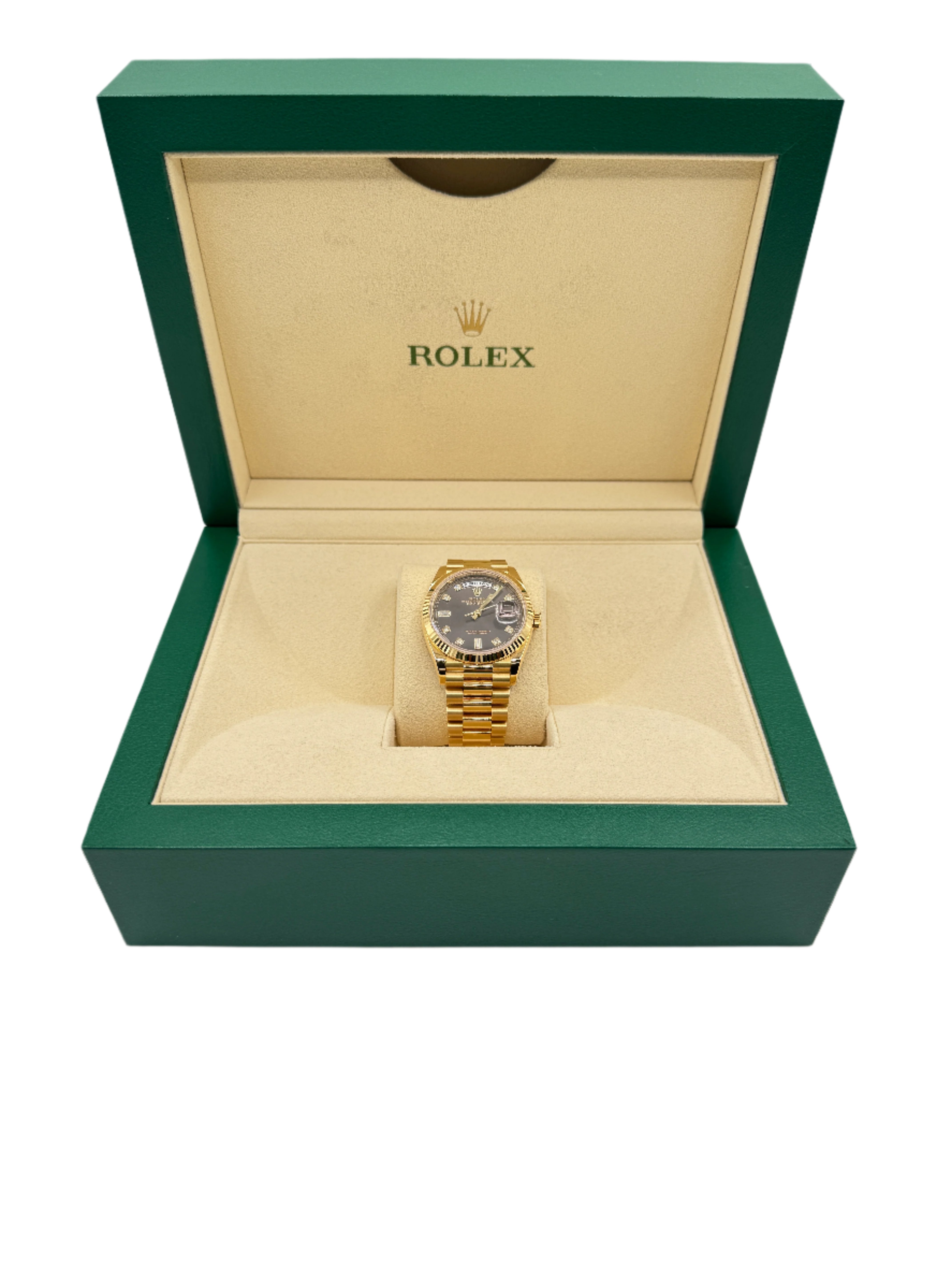 Rolex 36MM Day Date Yellow Gold and Dark Gray Dial with Diamonds