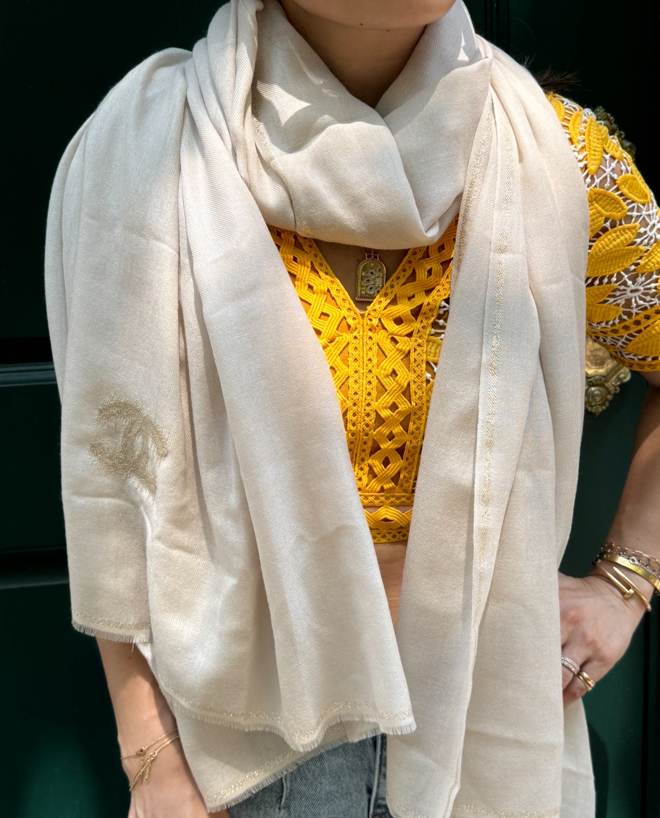 Chanel Beige Cashmere Silk Scarf with CC Logo