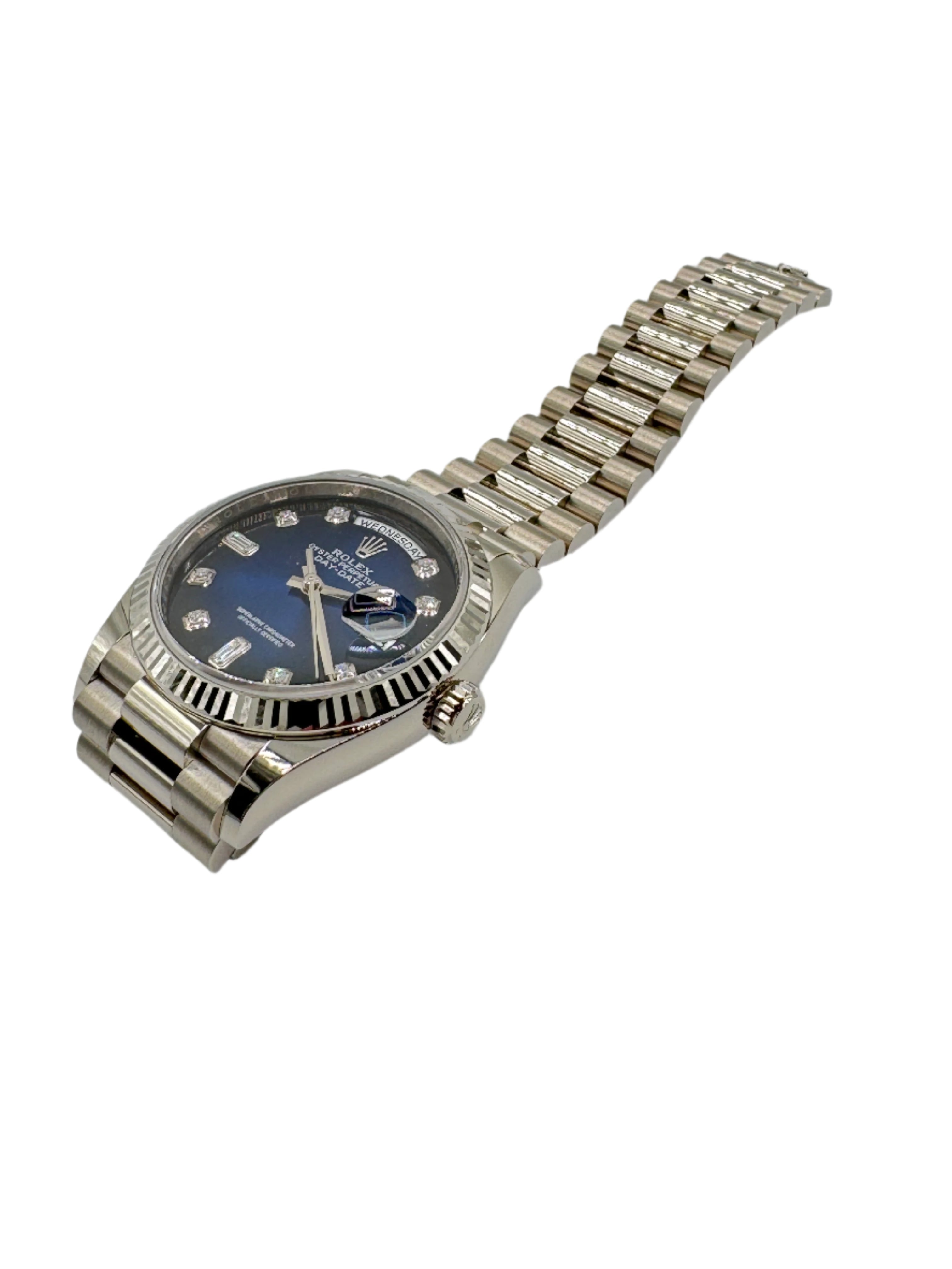 Rolex 36MM Day Date White Gold and Blue Ombre Dial with Diamonds