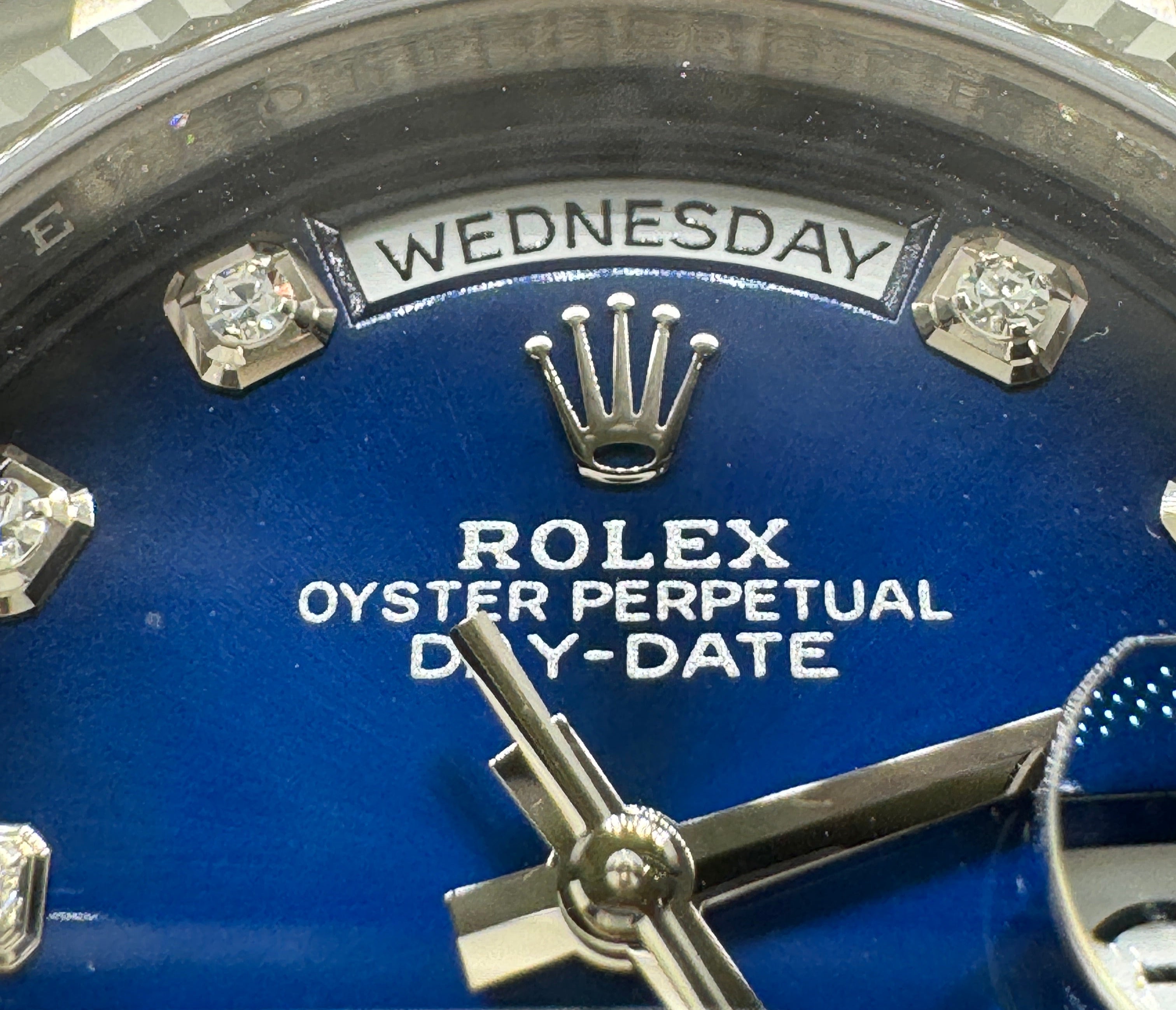 Rolex 36MM Day Date White Gold and Blue Ombre Dial with Diamonds