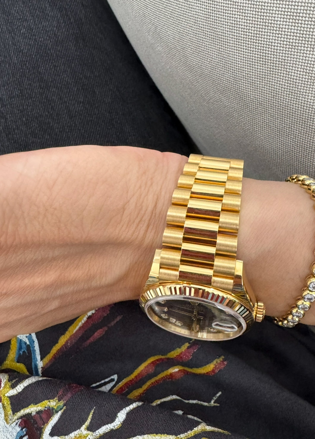 Rolex 36MM Day Date Yellow Gold and Dark Gray Dial with Diamonds