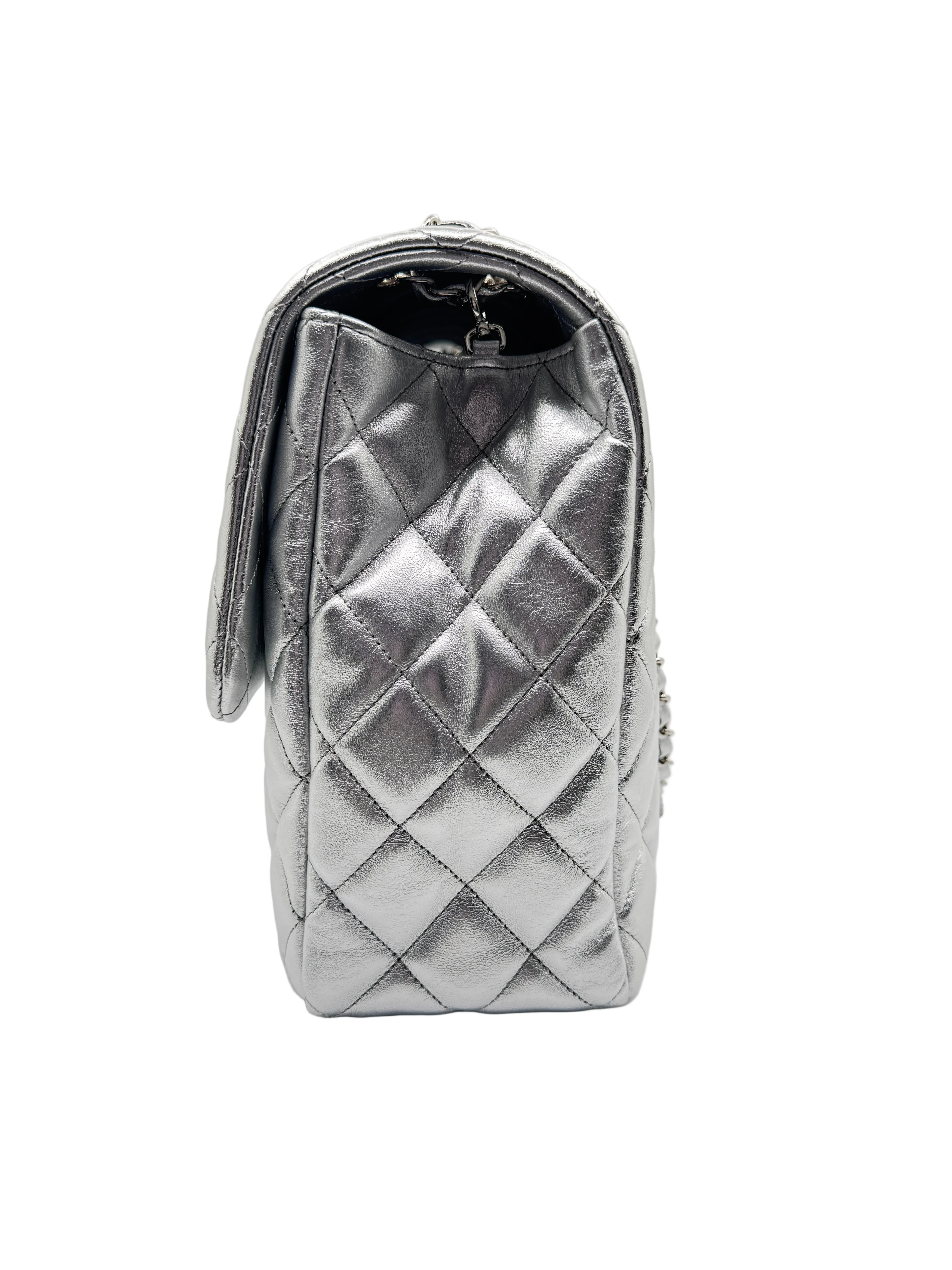 CHANEL Silver Metallic XXL Lambskin Flapbag