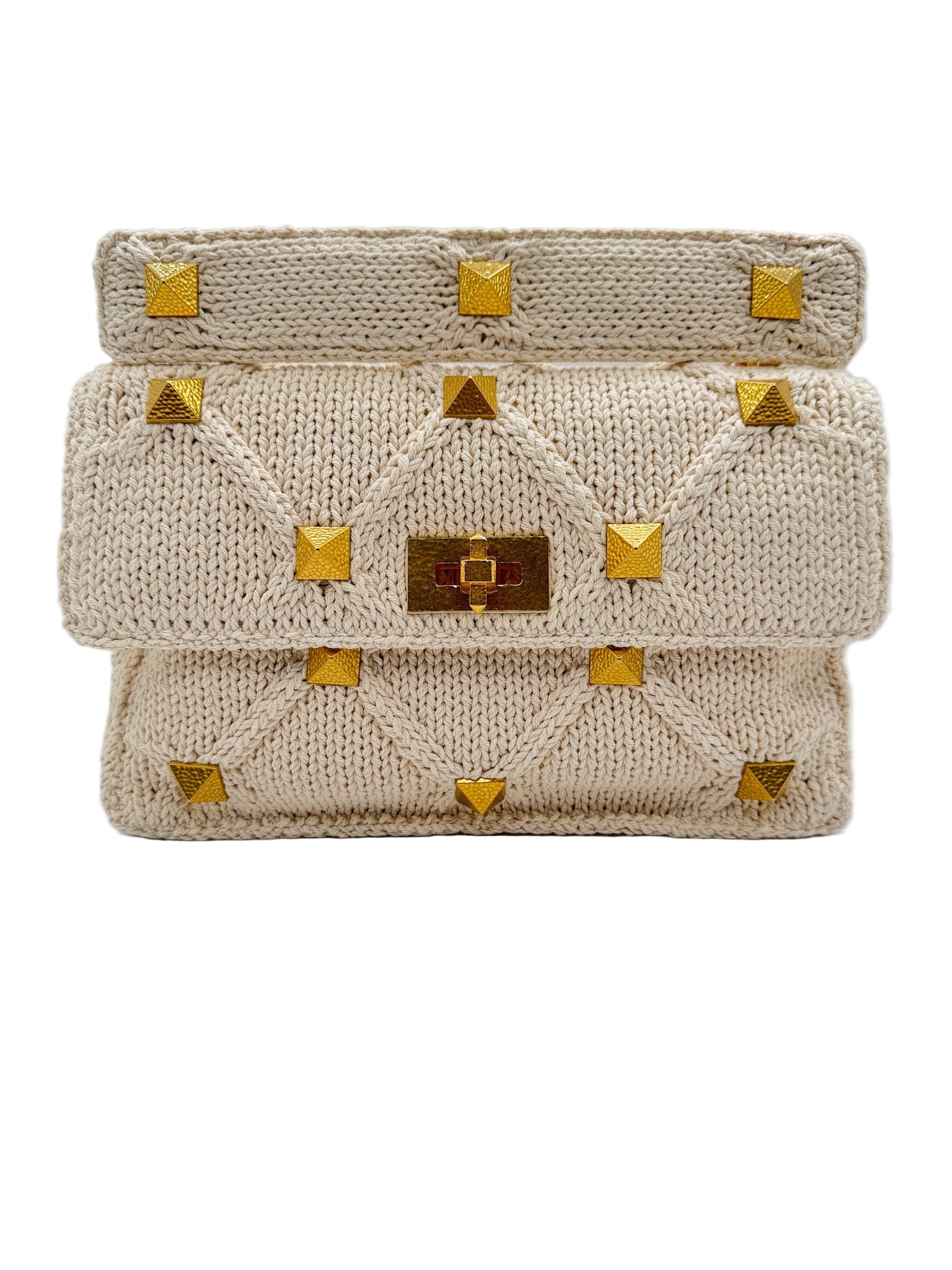 Valentino White Ivory Knit Rockstud Bag