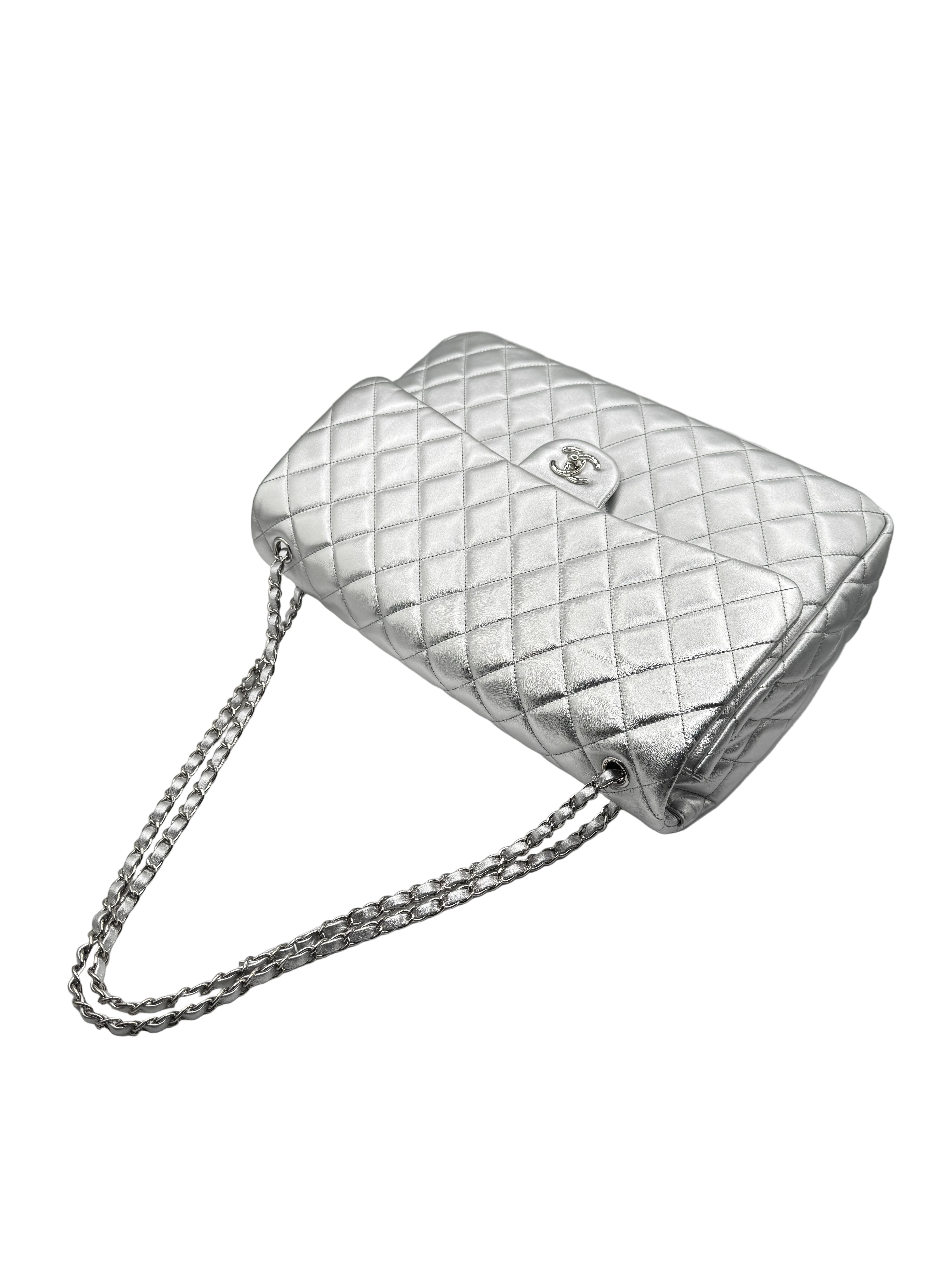 CHANEL Silver Metallic XXL Lambskin Flapbag