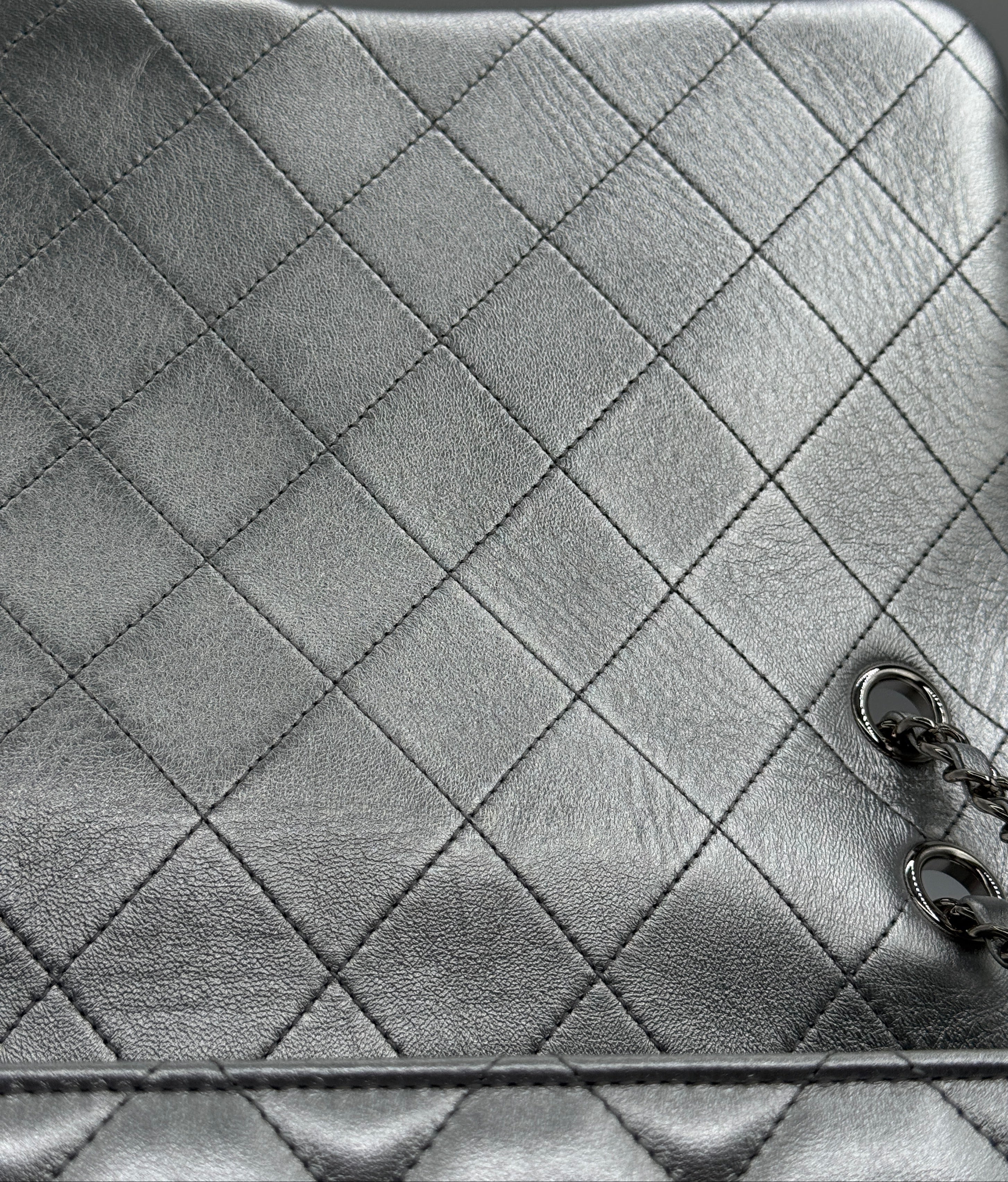 CHANEL Silver Metallic XXL Lambskin Flapbag