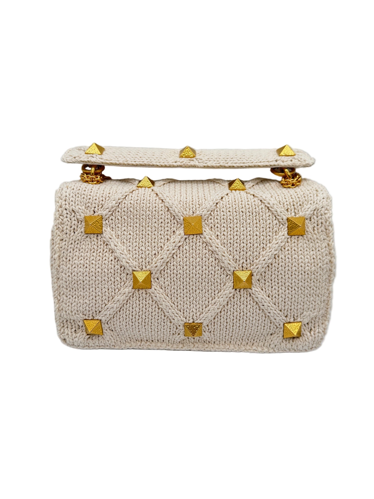 Valentino White Ivory Knit Rockstud Bag