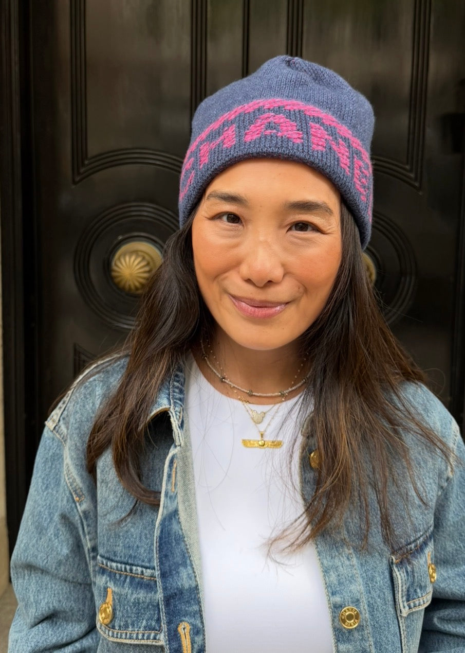 Chanel Blue and Pink Beanie