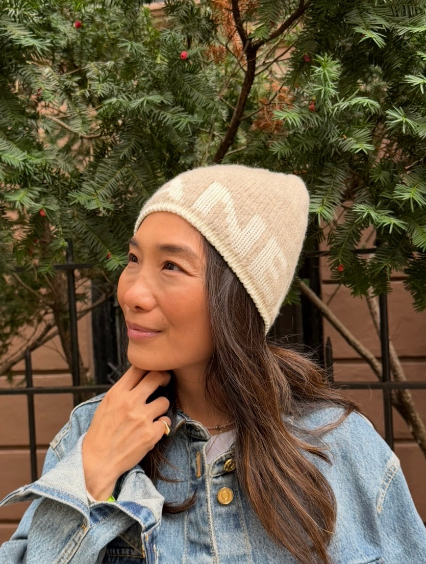 Chanel Beige and White Beanie