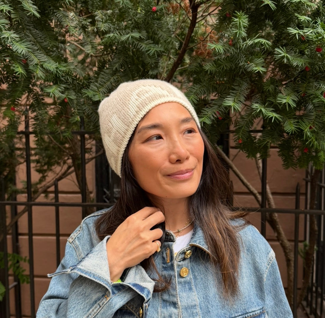 Chanel Beige and White Beanie
