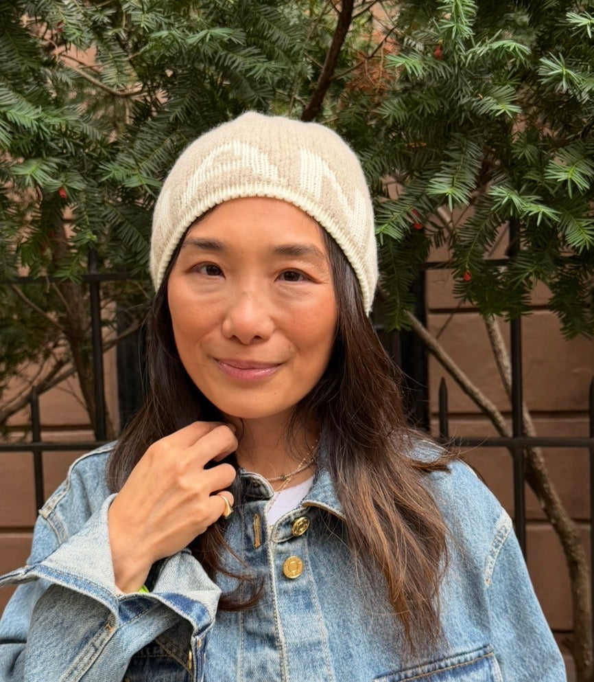 Chanel Beige and White Beanie