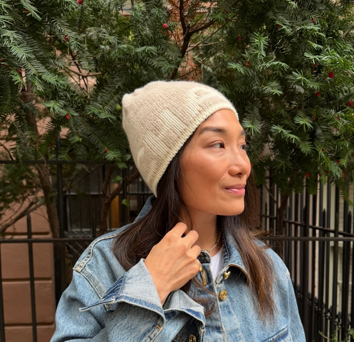 Chanel Beige and White Beanie